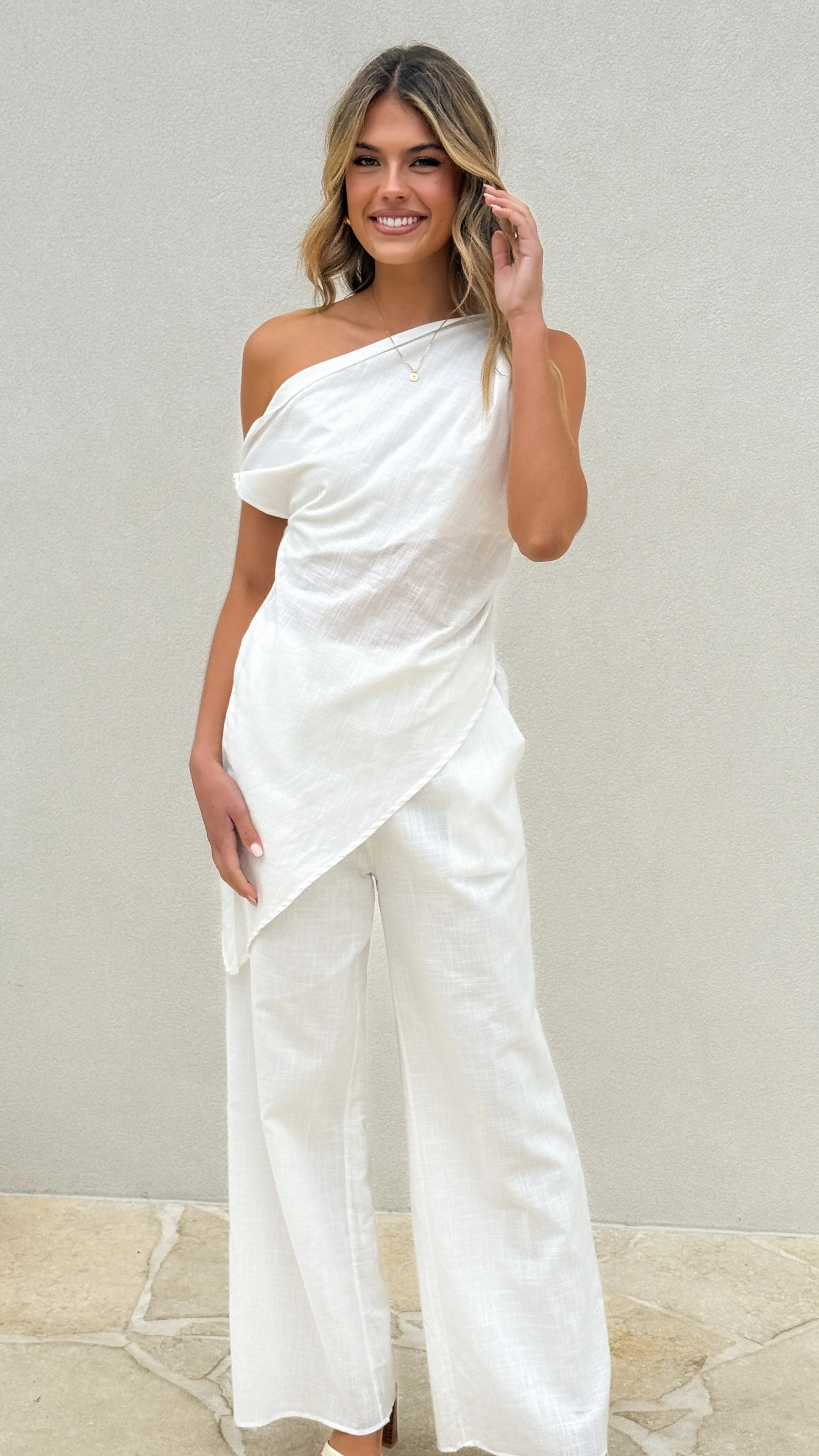 Liana Off Shoulder Top & Pants Set - White