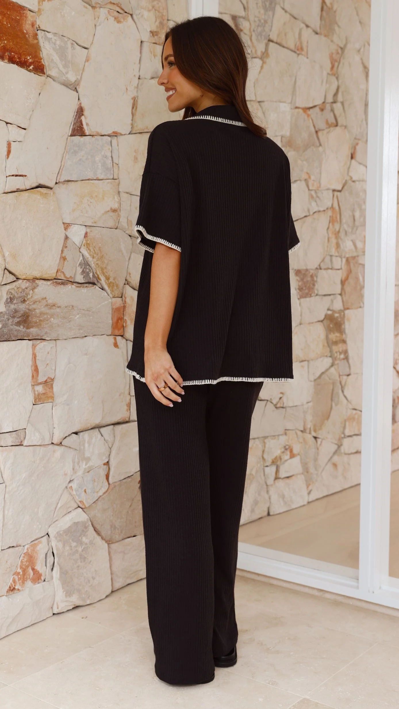 Madian Button Up Shirt and Pants Set - Black