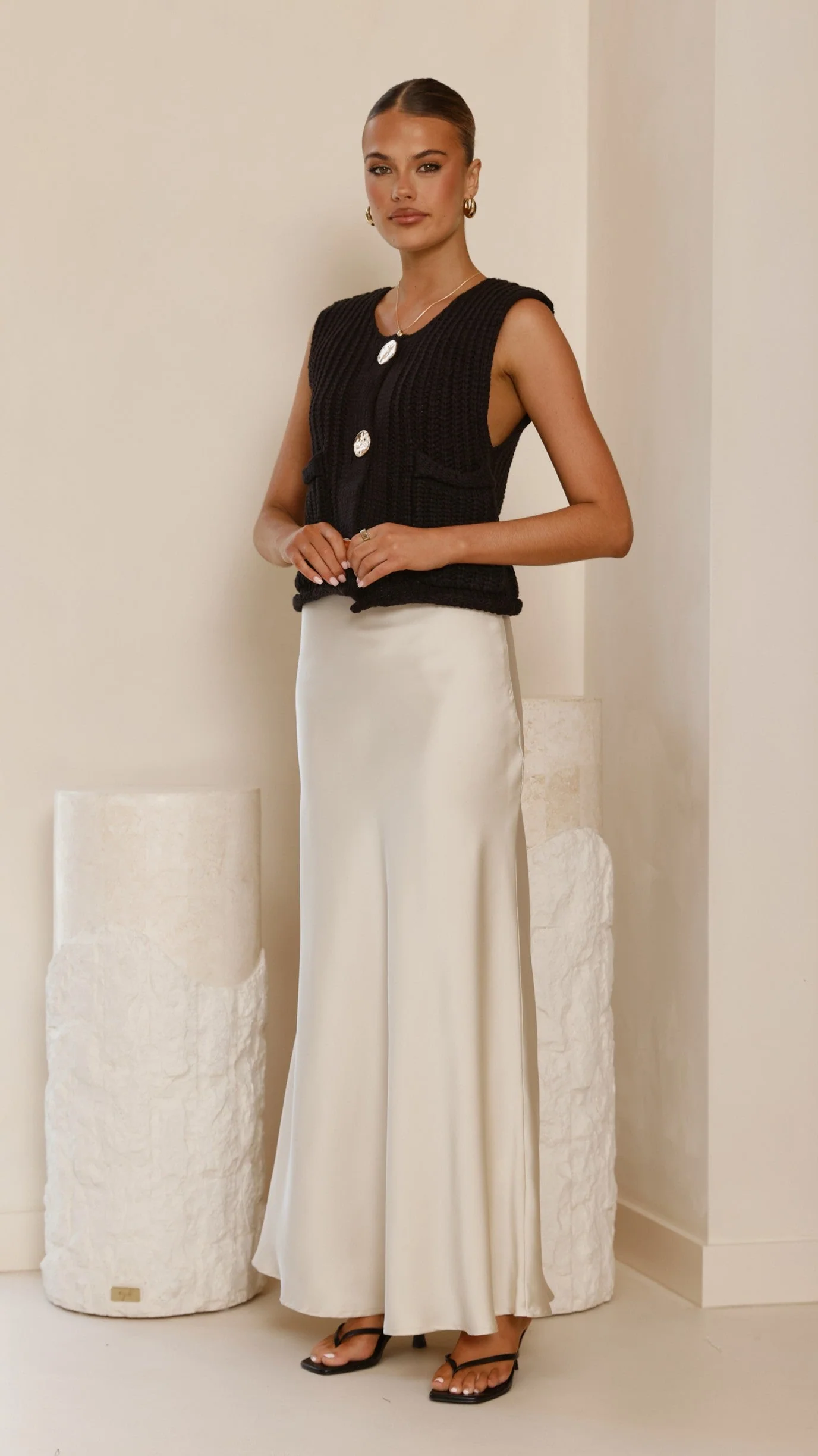 Jaffa Cropped Knit Vest - Black