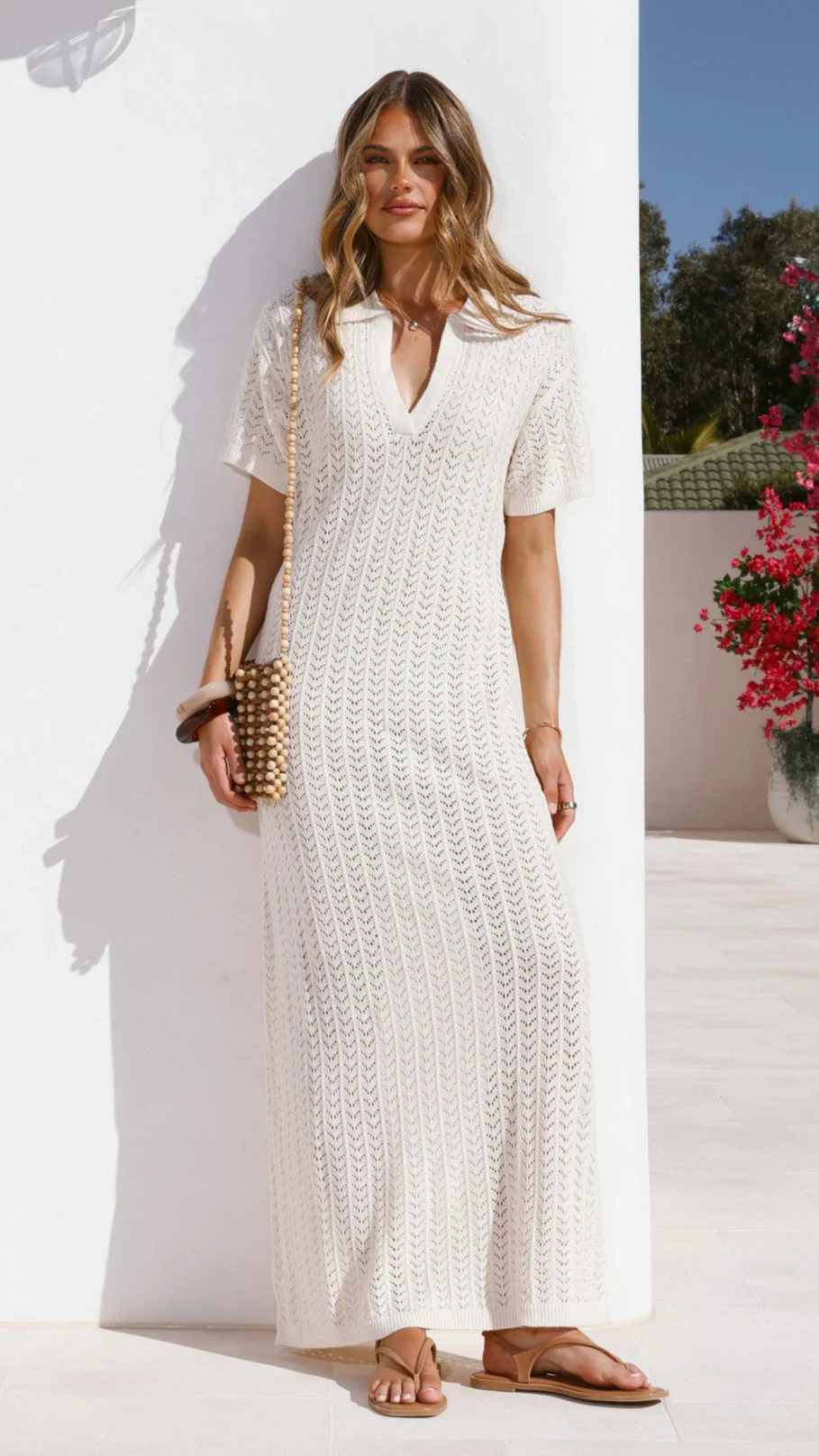 Tiffy Crochet Short Sleeve Maxi Dress - White