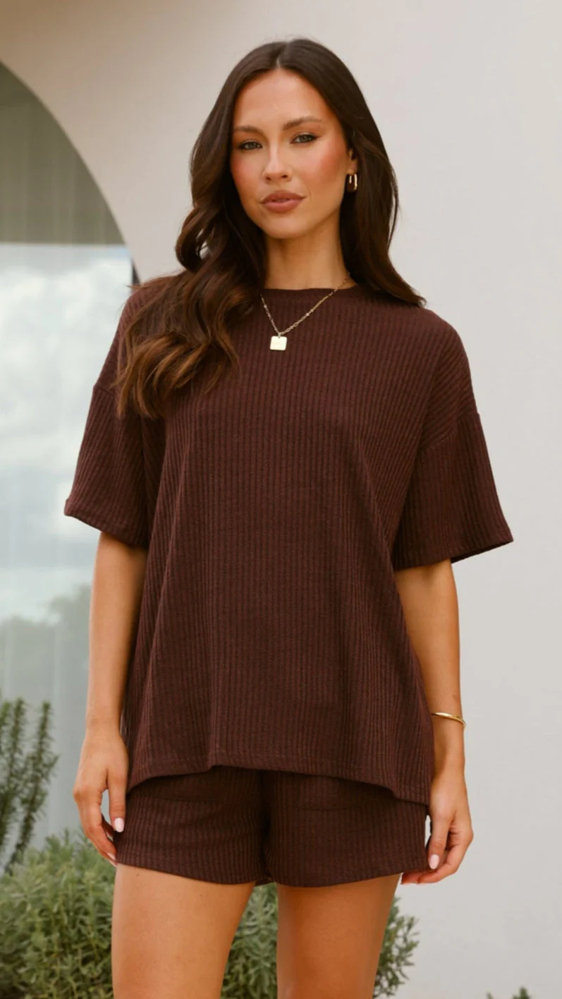 Selma Top and Shorts Set - Chocolate