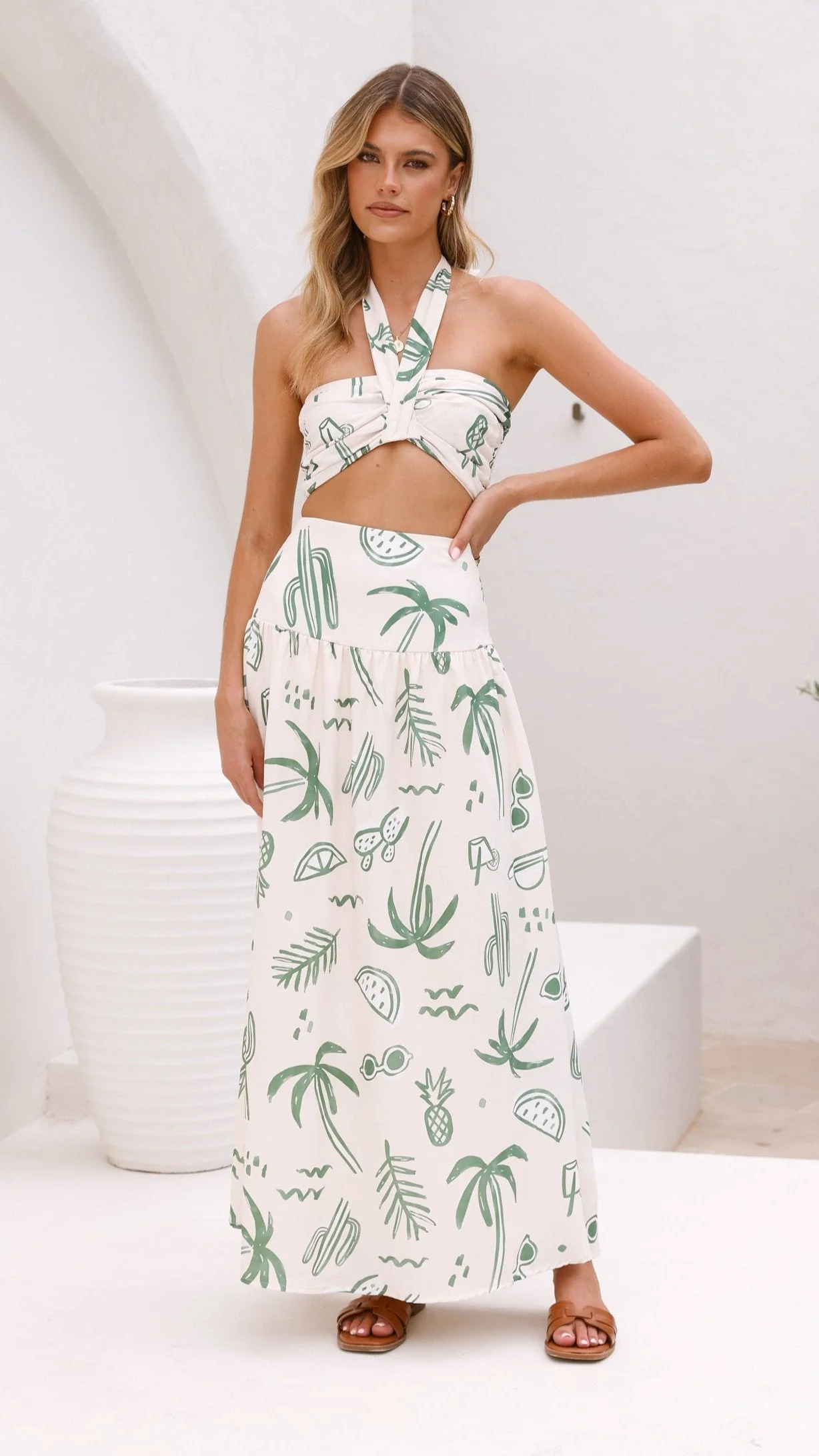 Zafrina Halter Top - Green Palm
