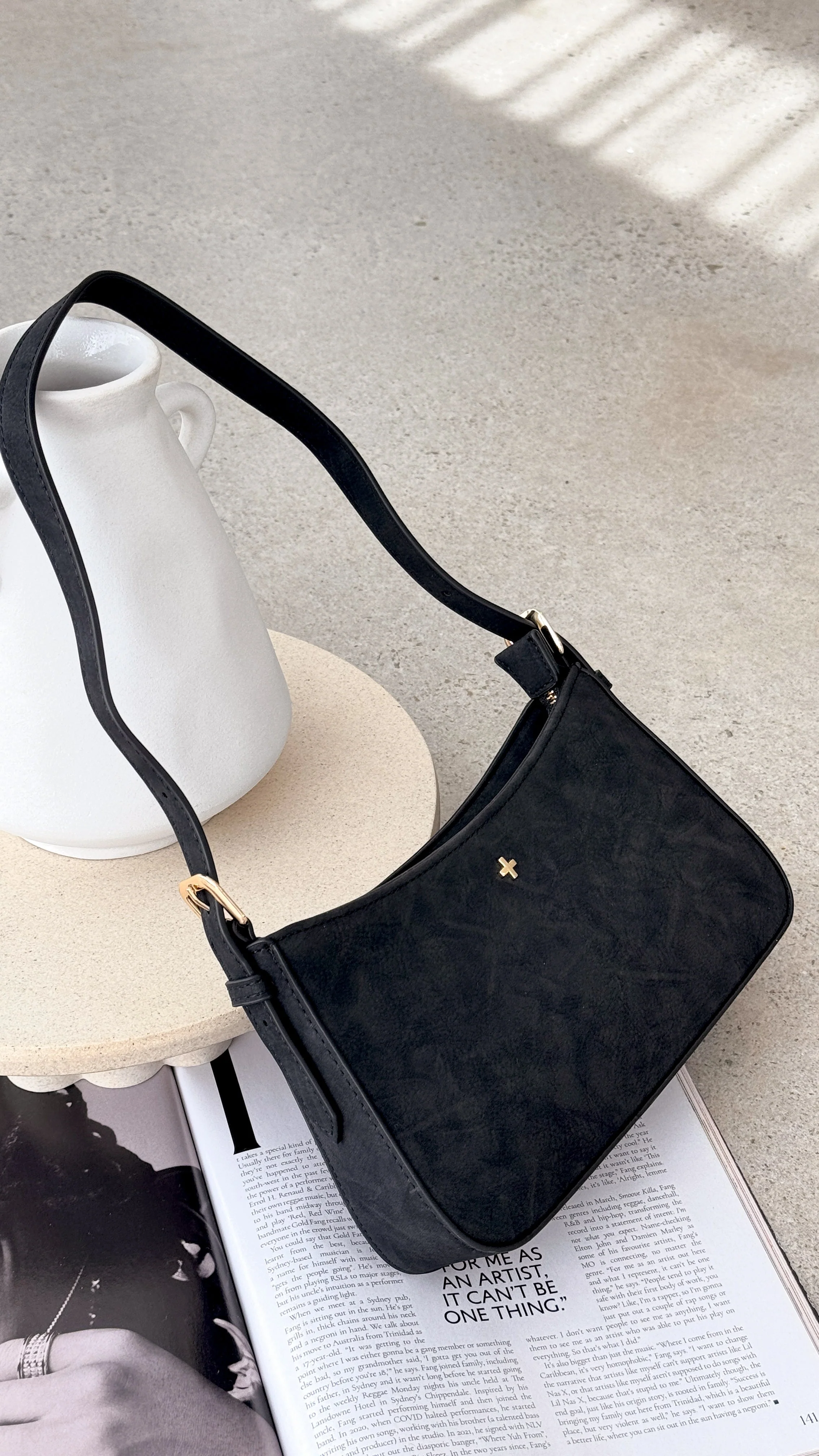 Lilu Shoulder Bag - Black Suede