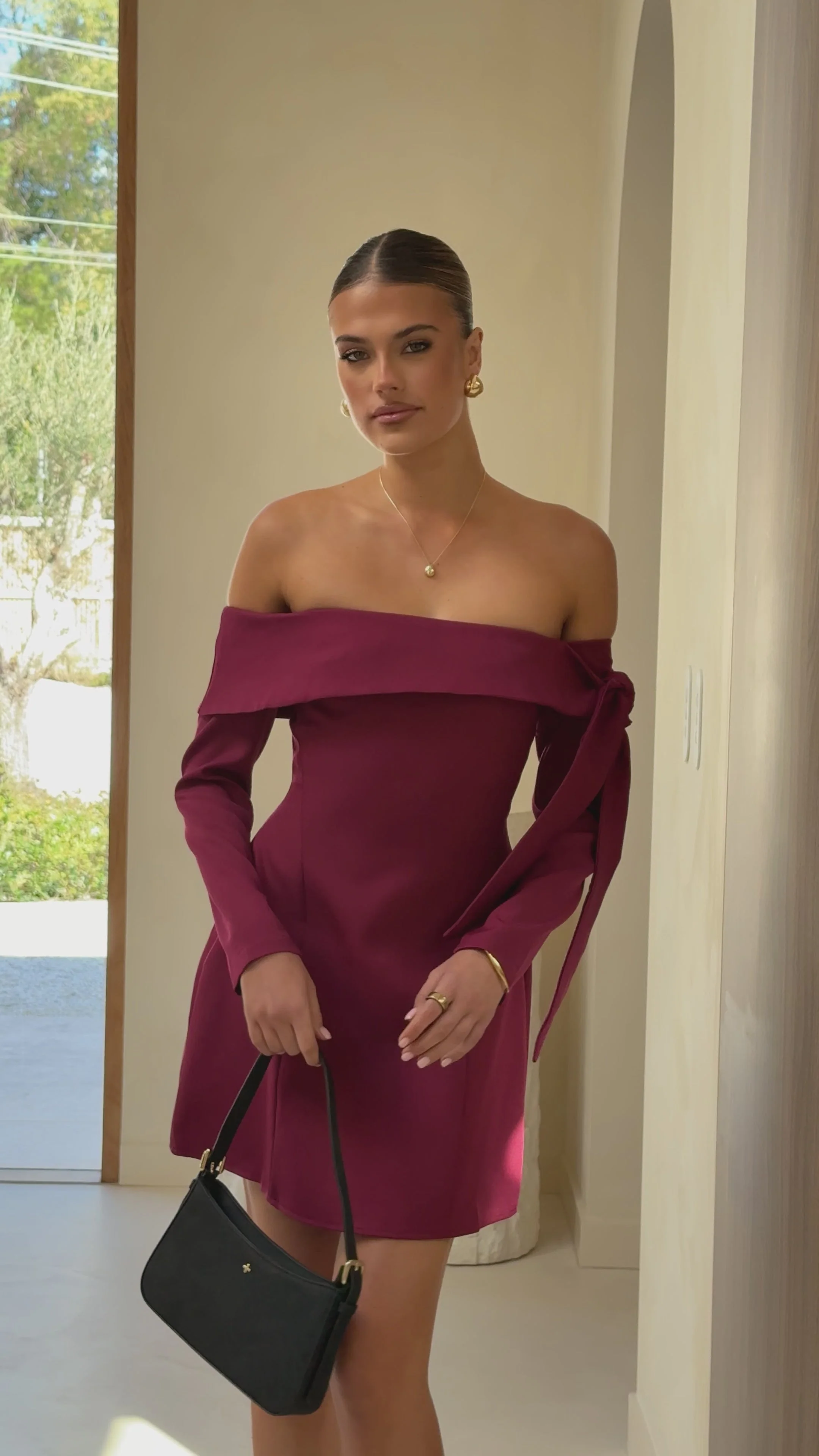Halen Long Sleeve Mini Dress - Wine