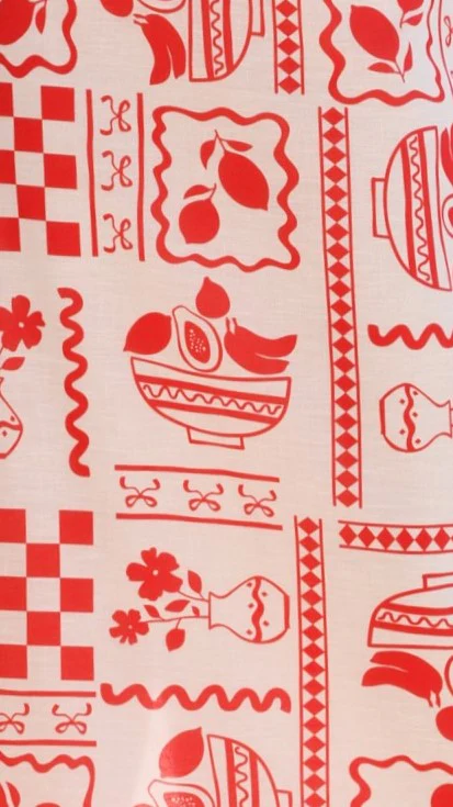 Sakiko Top and Midi Skirt Set - Red/Natural