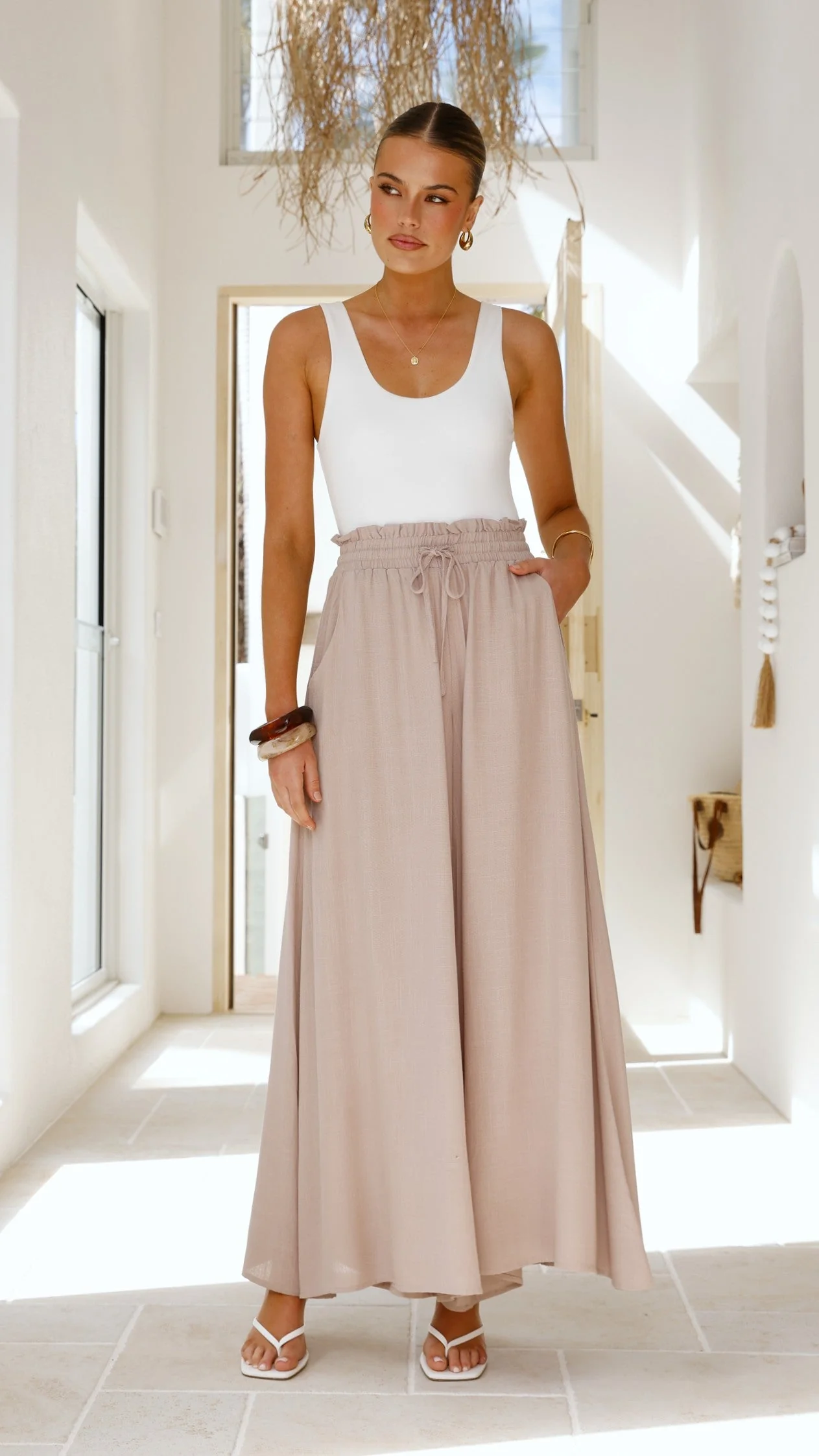 Avery Wide Leg Pants - Beige