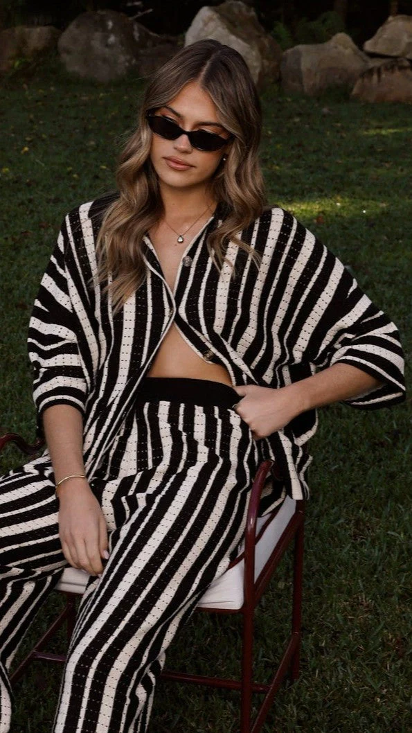 Layla Button Up Knit Shirt - Black