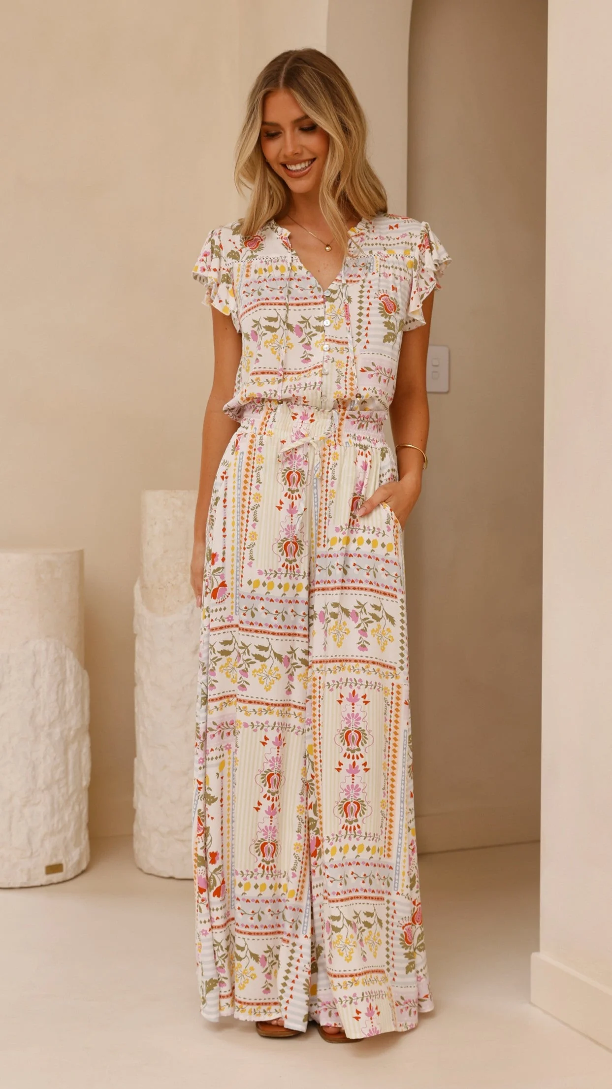 Avery Wide Leg Pants - Leah Print