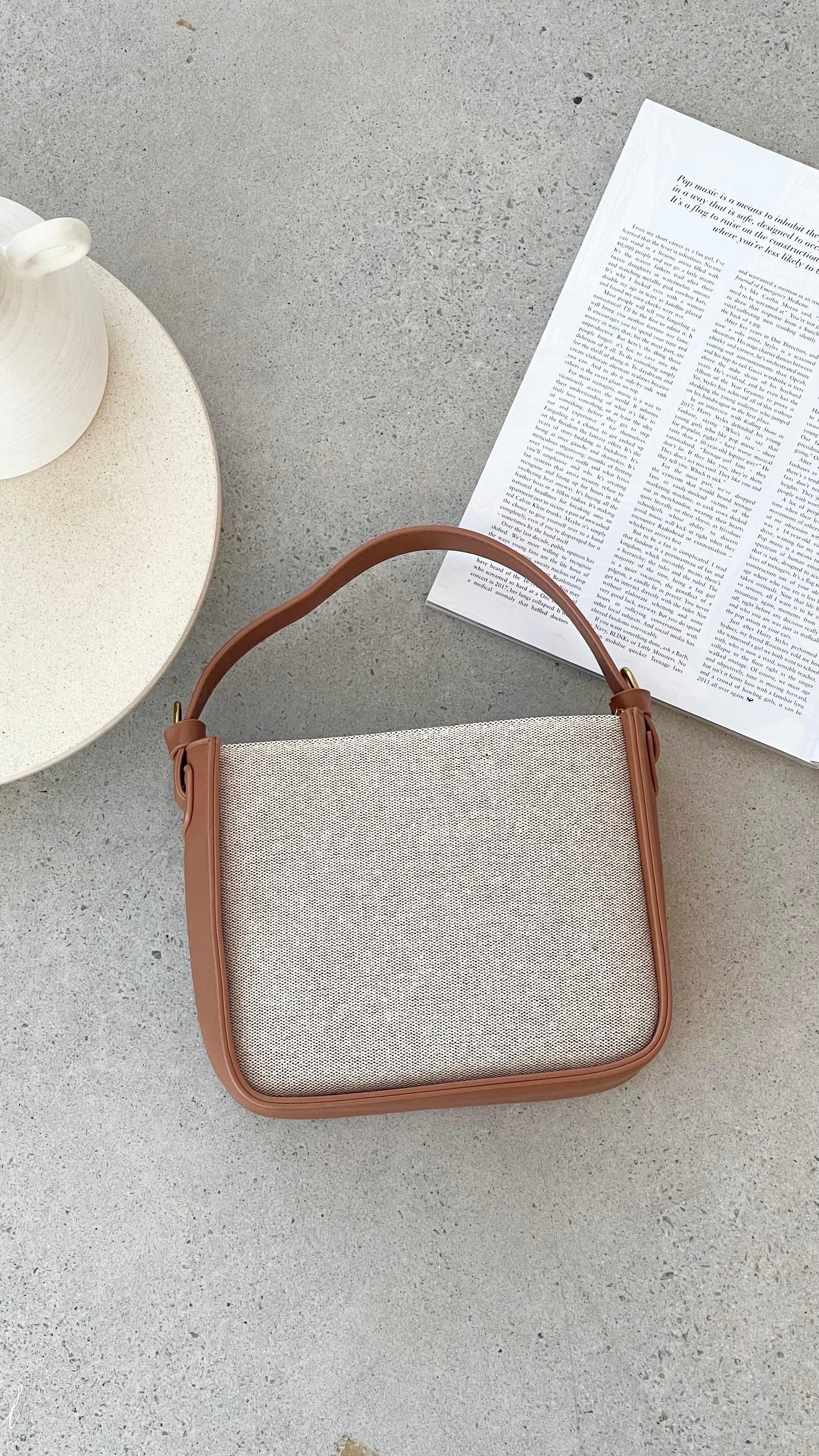 Poppi Canvas Mini Handbag - Tan/Natural