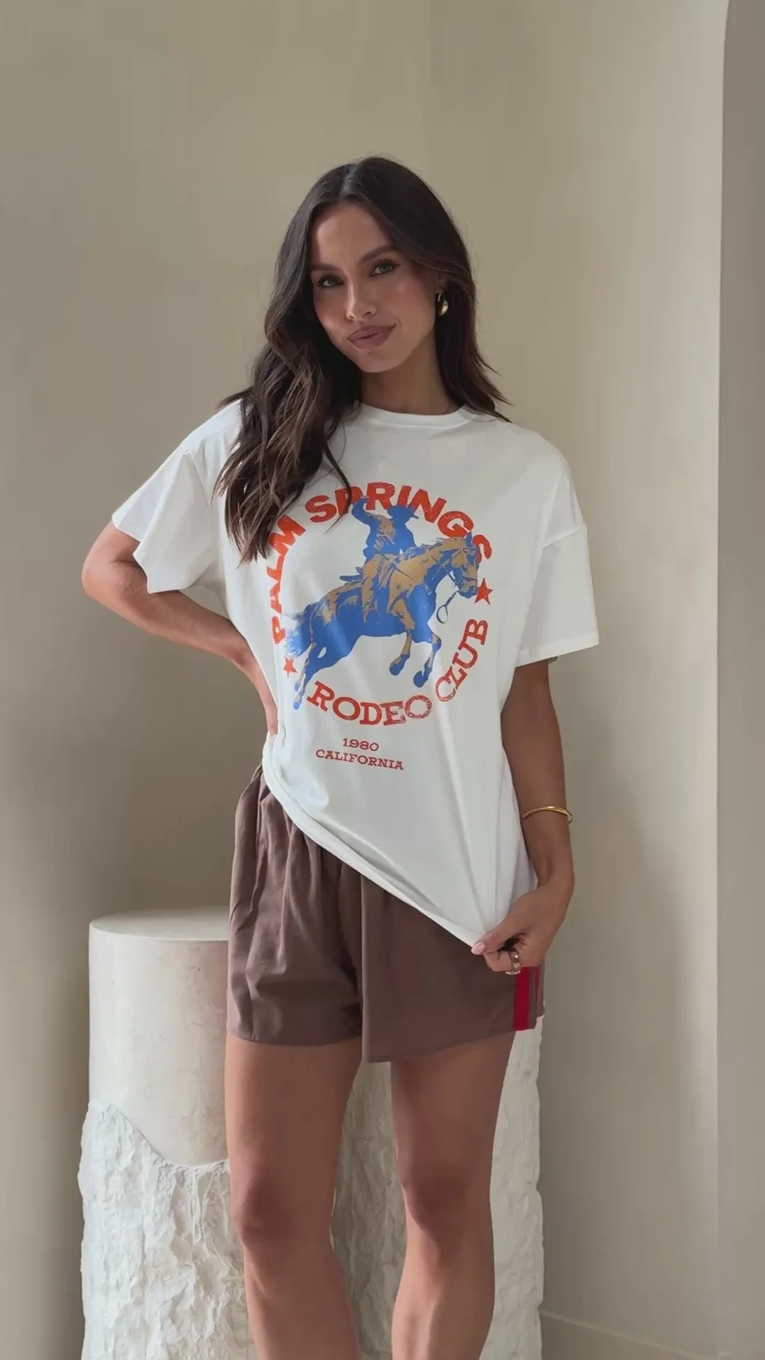 Palm Springs Rodeo Shirt And Shorts Set - White/Brown