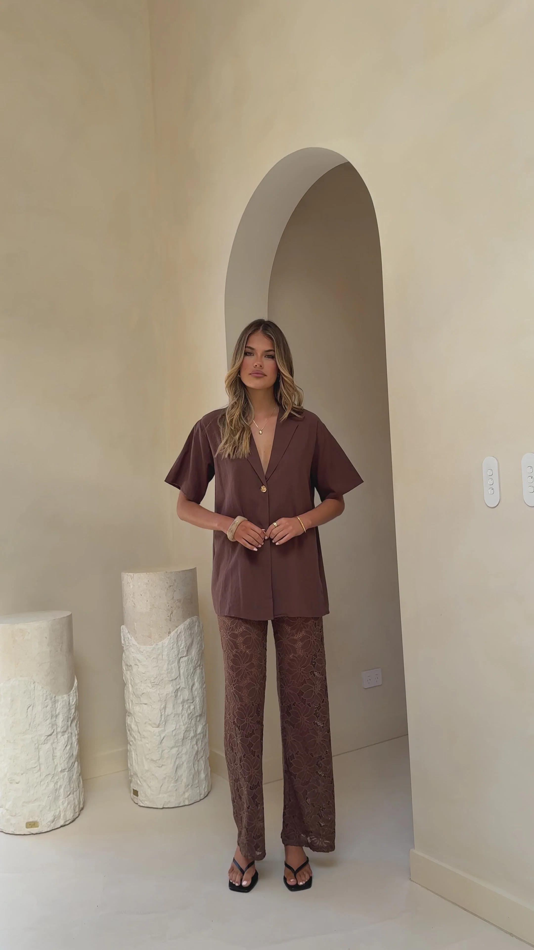 Azura Shirt And Pants Set - Brown