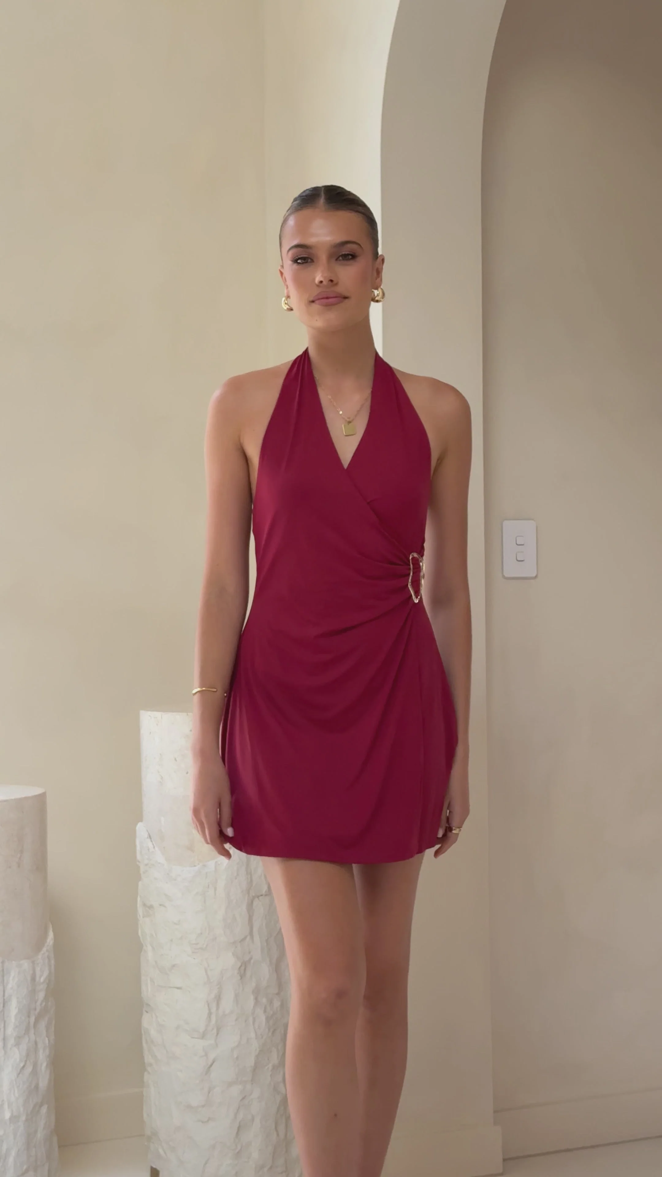 Brigitte Halter Mini Dress- Red