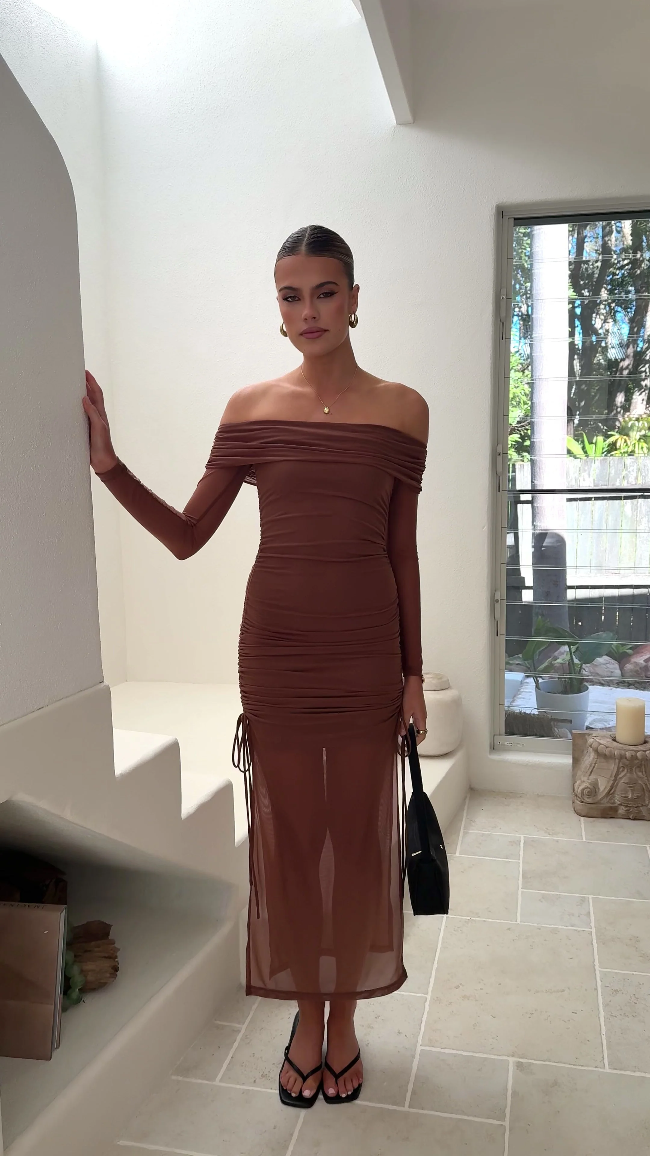 Isadora Off Shoulder Maxi Dress - Chocolate