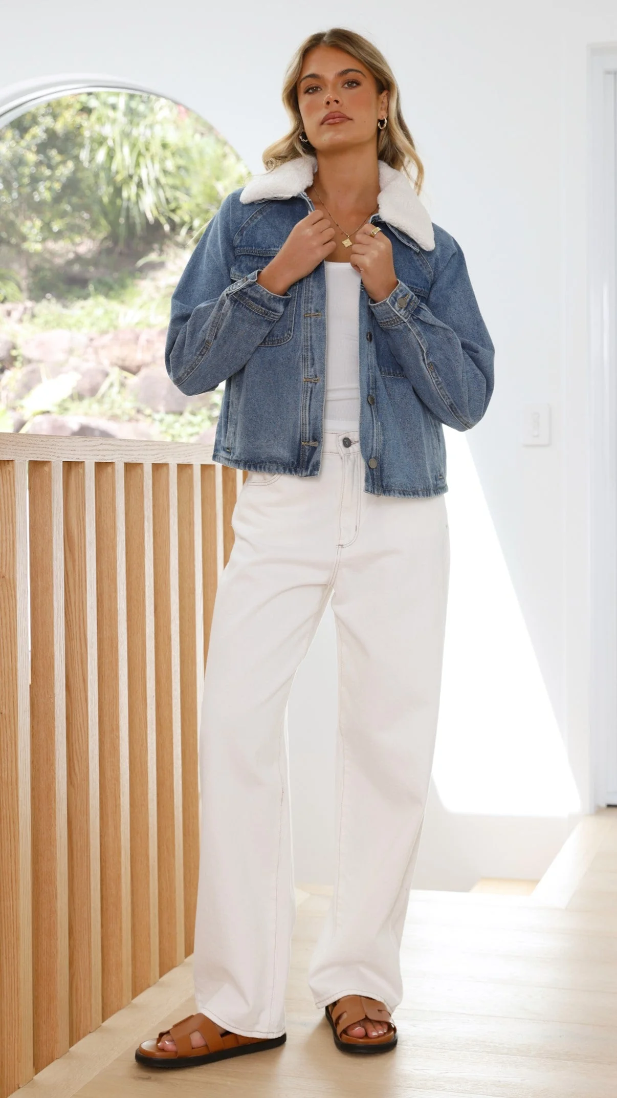 Laelia Teddy Jacket- Mid Blue Denim