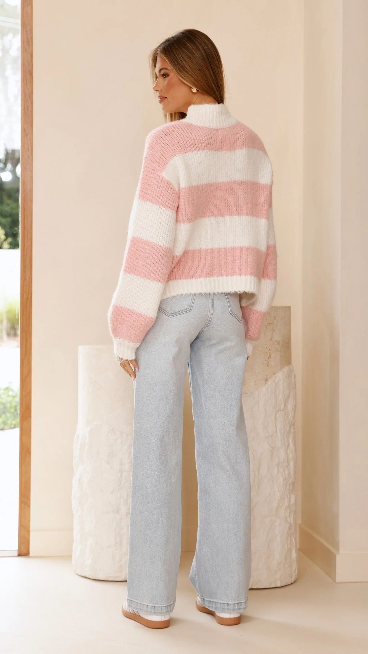 Dante Knitted Sweater - White / Pink Stripe