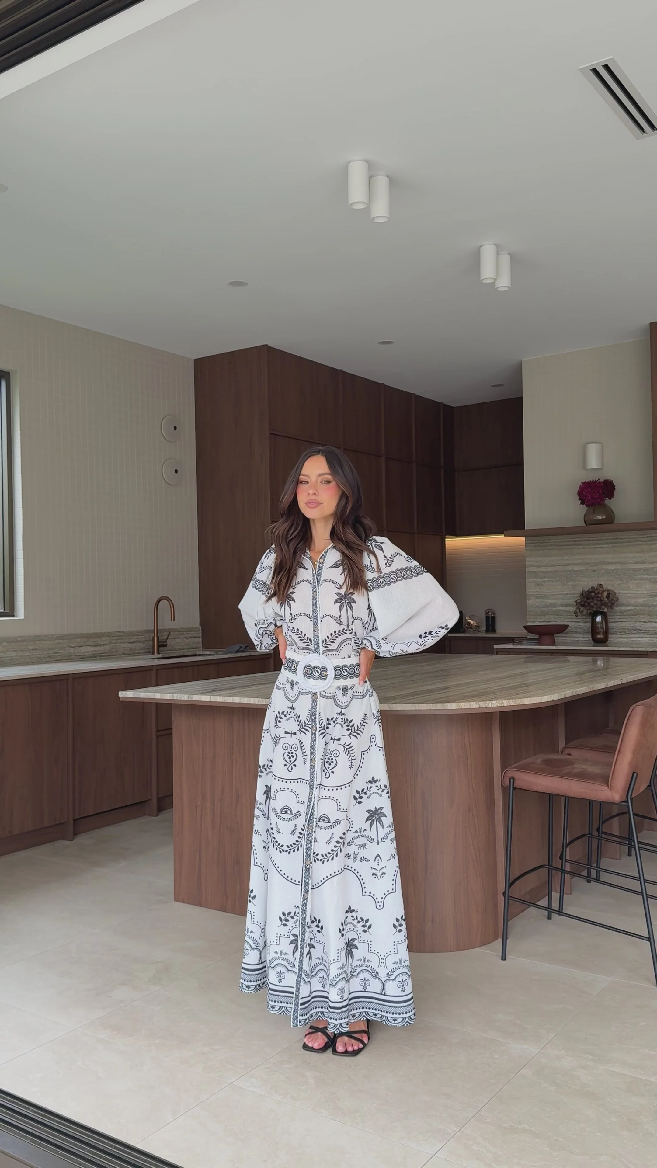 Xander Long Sleeve Maxi Dress - Black/White