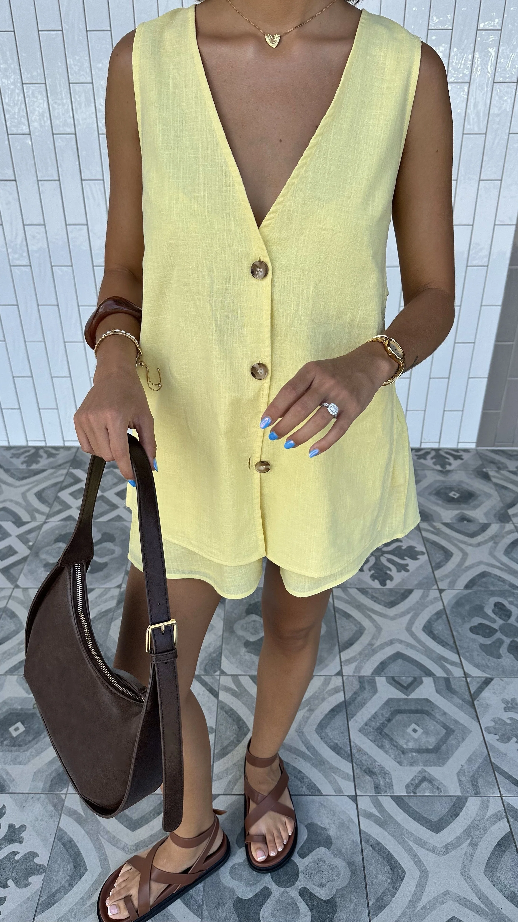 Hayley Vest and Shorts Set - Yellow