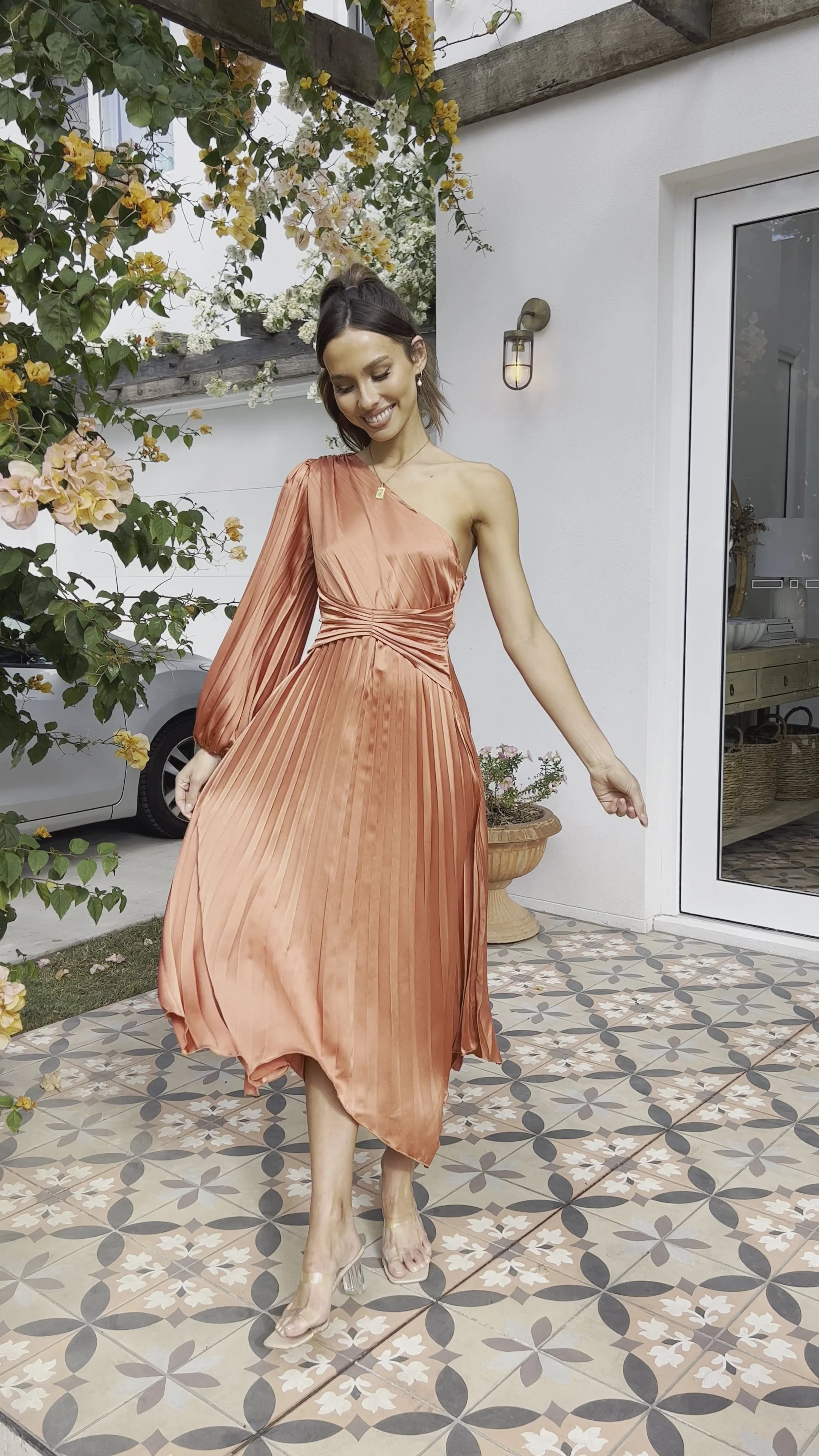 Brooklyn One Shoulder Midi Dress - Copper