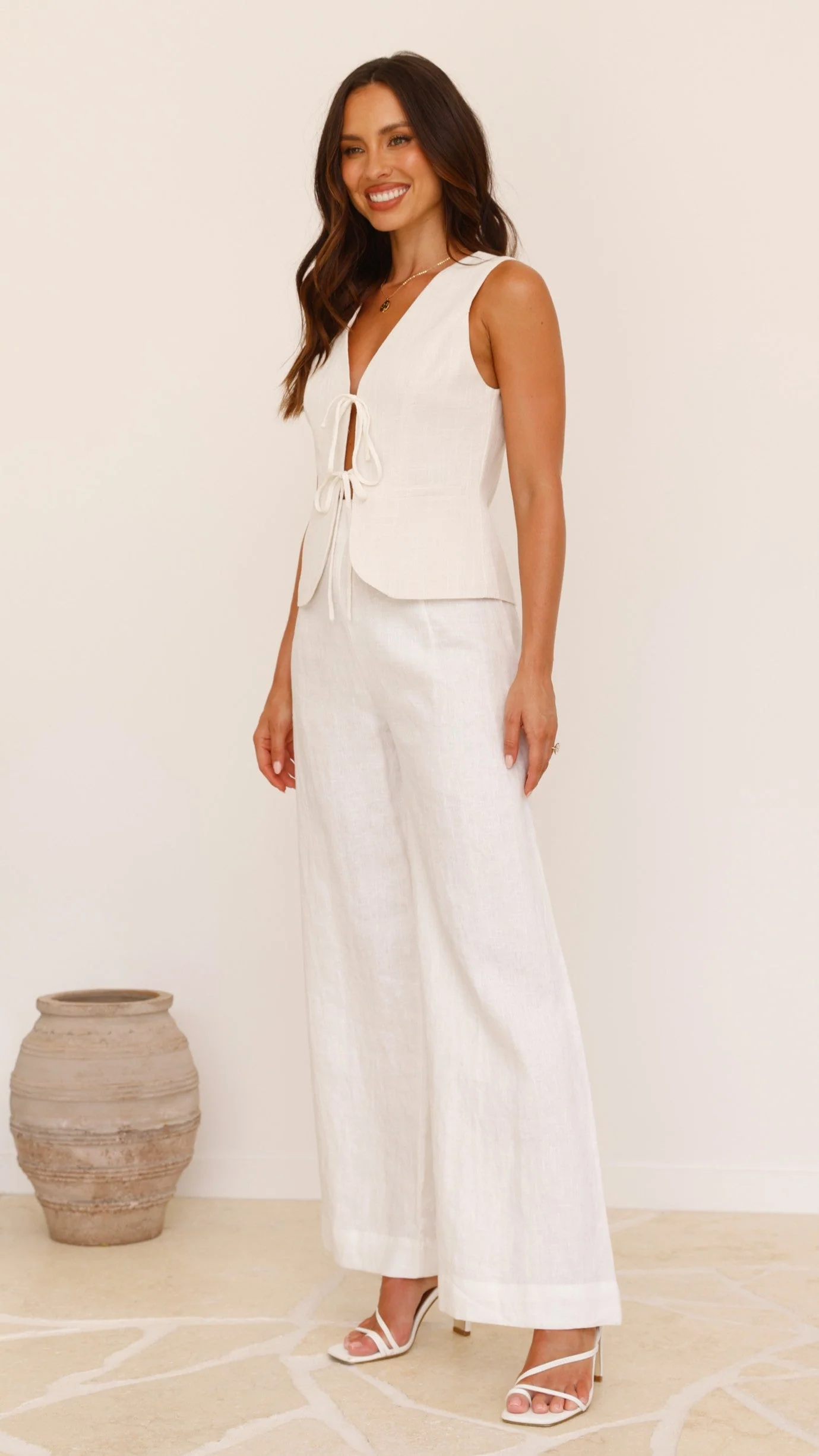 Alisa Tie Vest - Light Beige