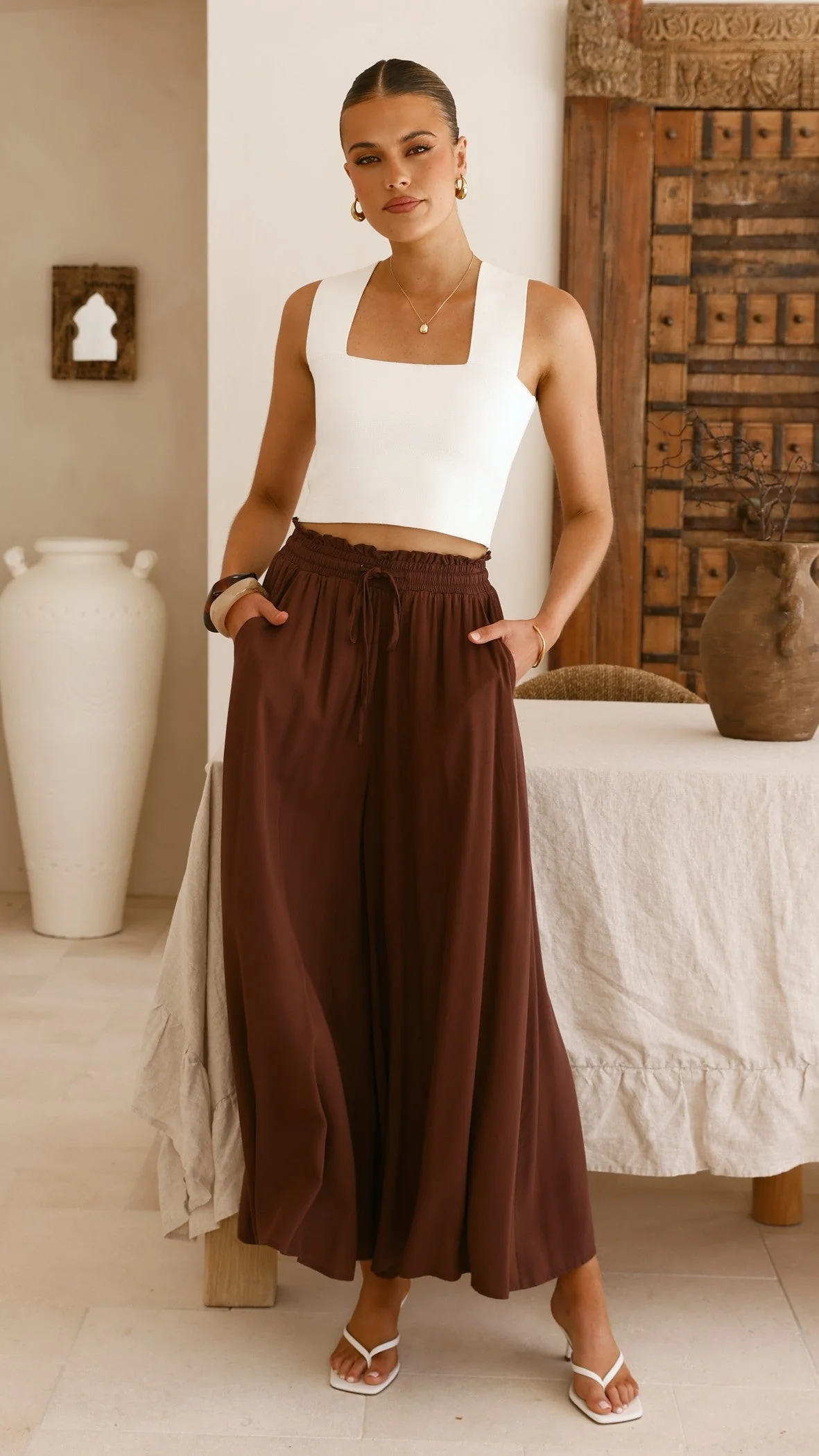 Aria Wide Leg Pants - Chocolate