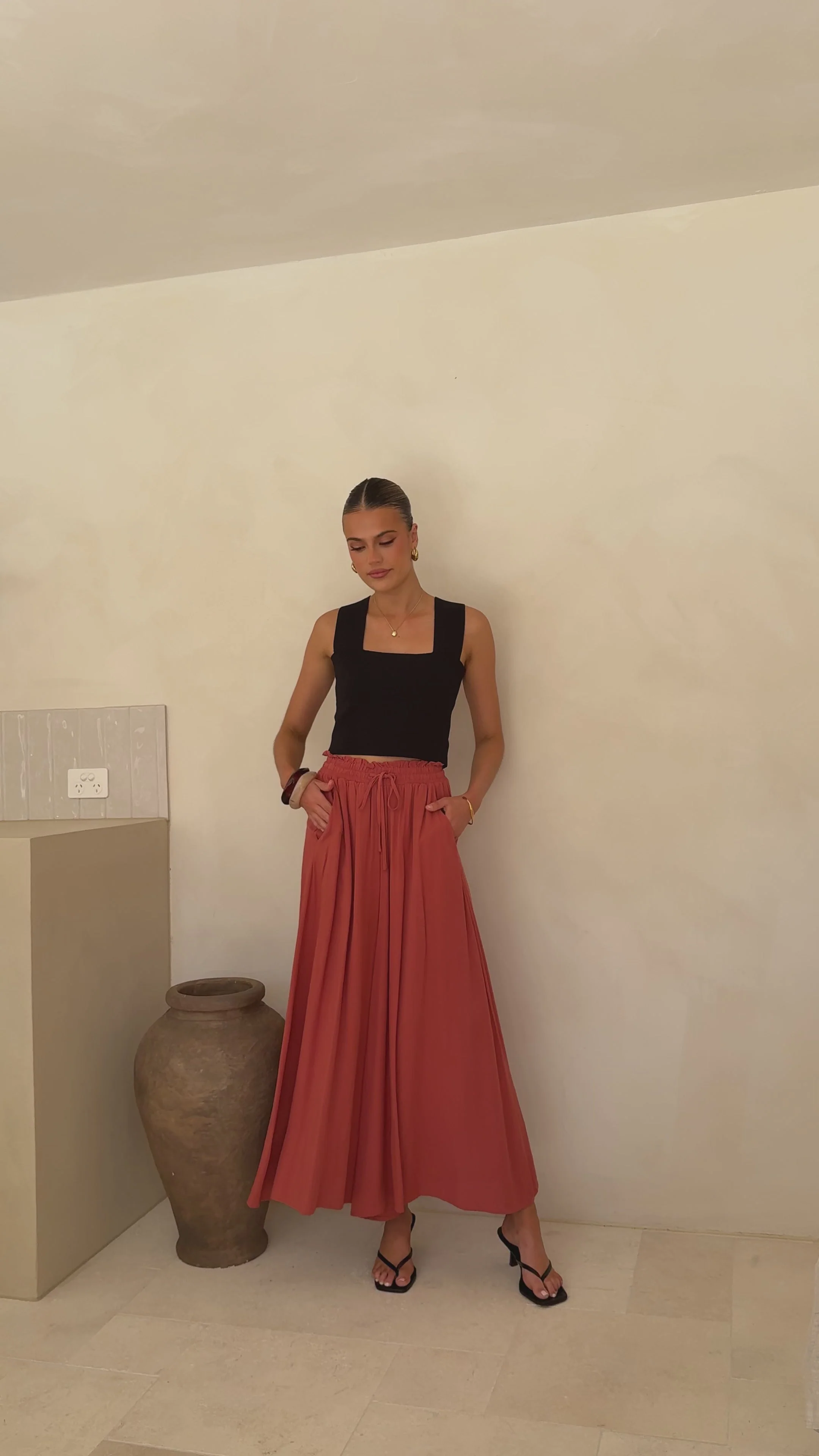 Aria Wide Leg Pants - Terracotta
