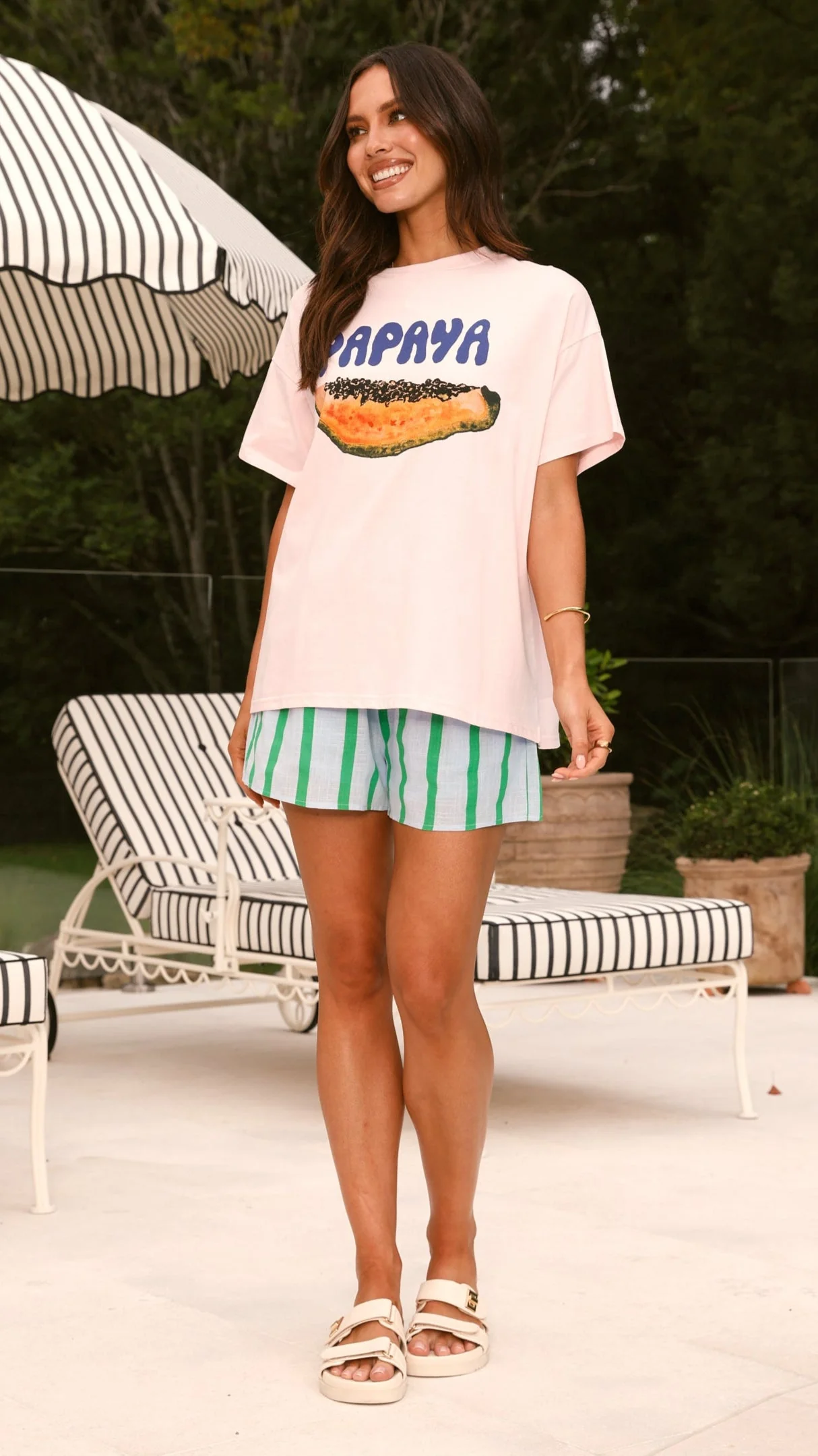 Sliced Papaya Top and Shorts Set - Pink/Blue