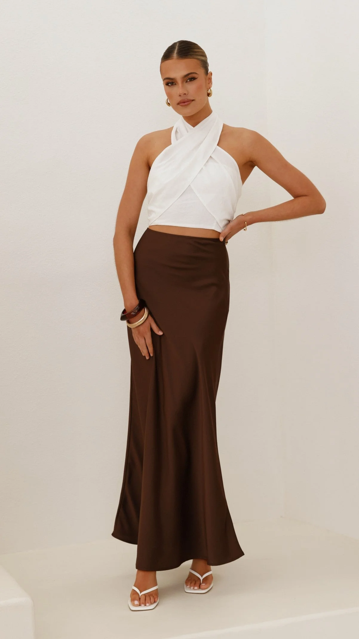 Darina Bias Cut Maxi Skirt - Chocolate