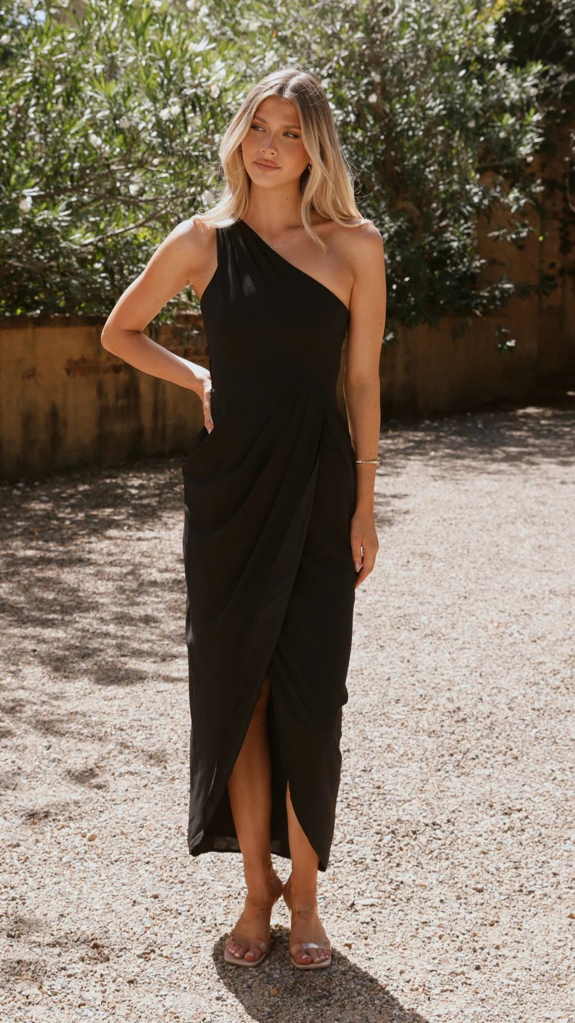 Clara One Shoulder Maxi Dress - Black