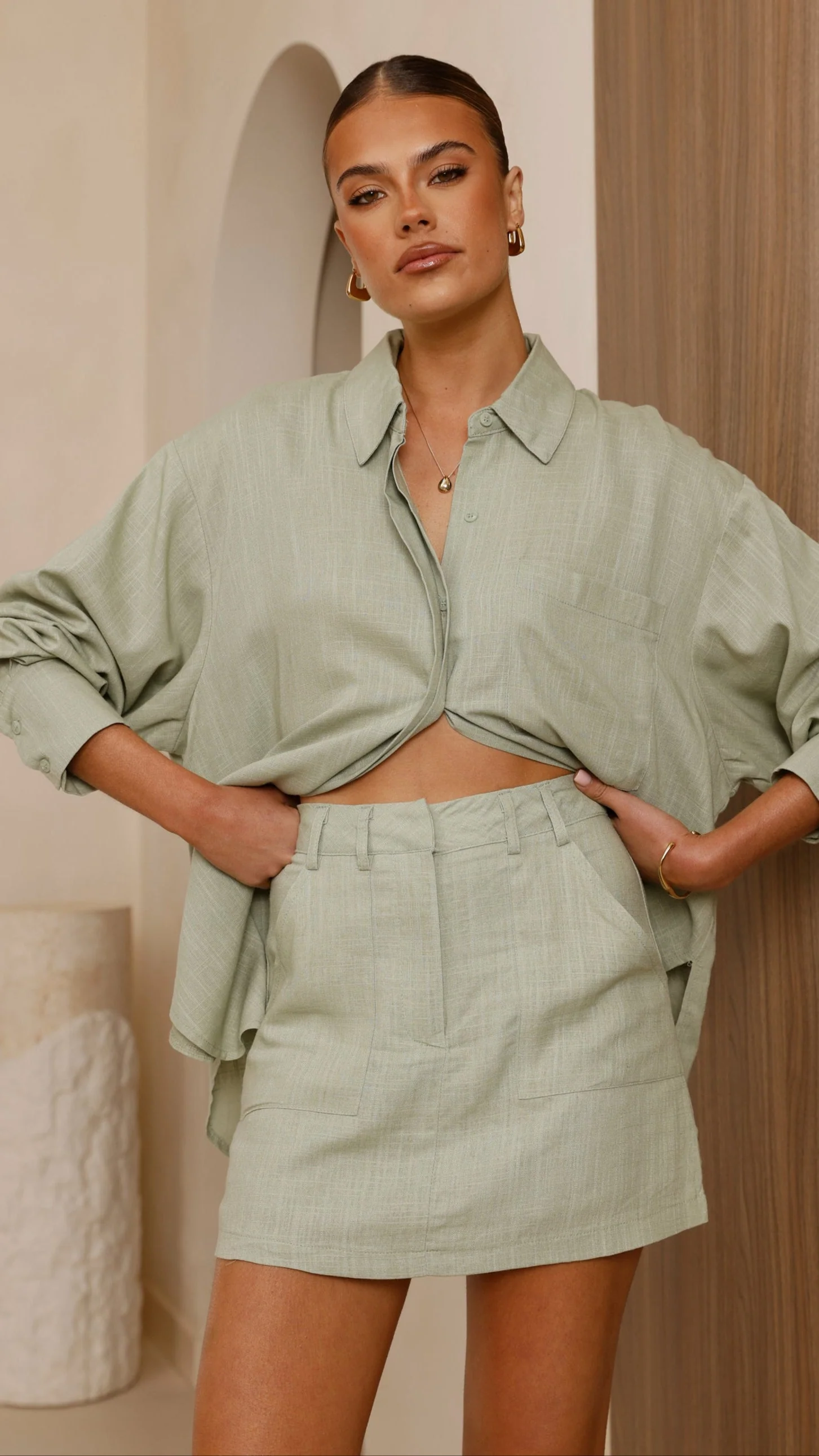 Charla Button Up Top - Sage