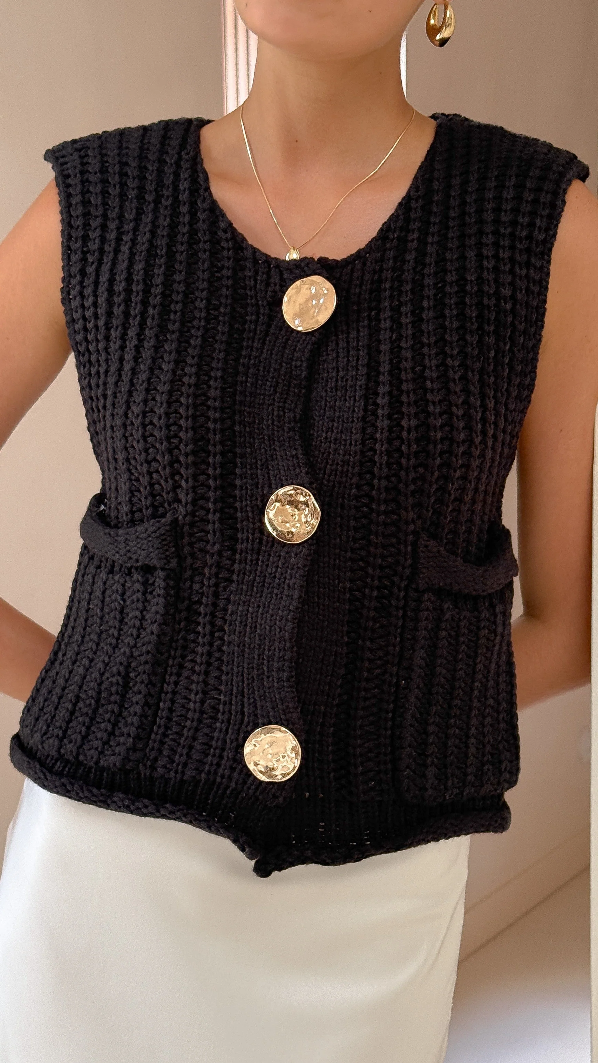 Jaffa Cropped Knit Vest - Black