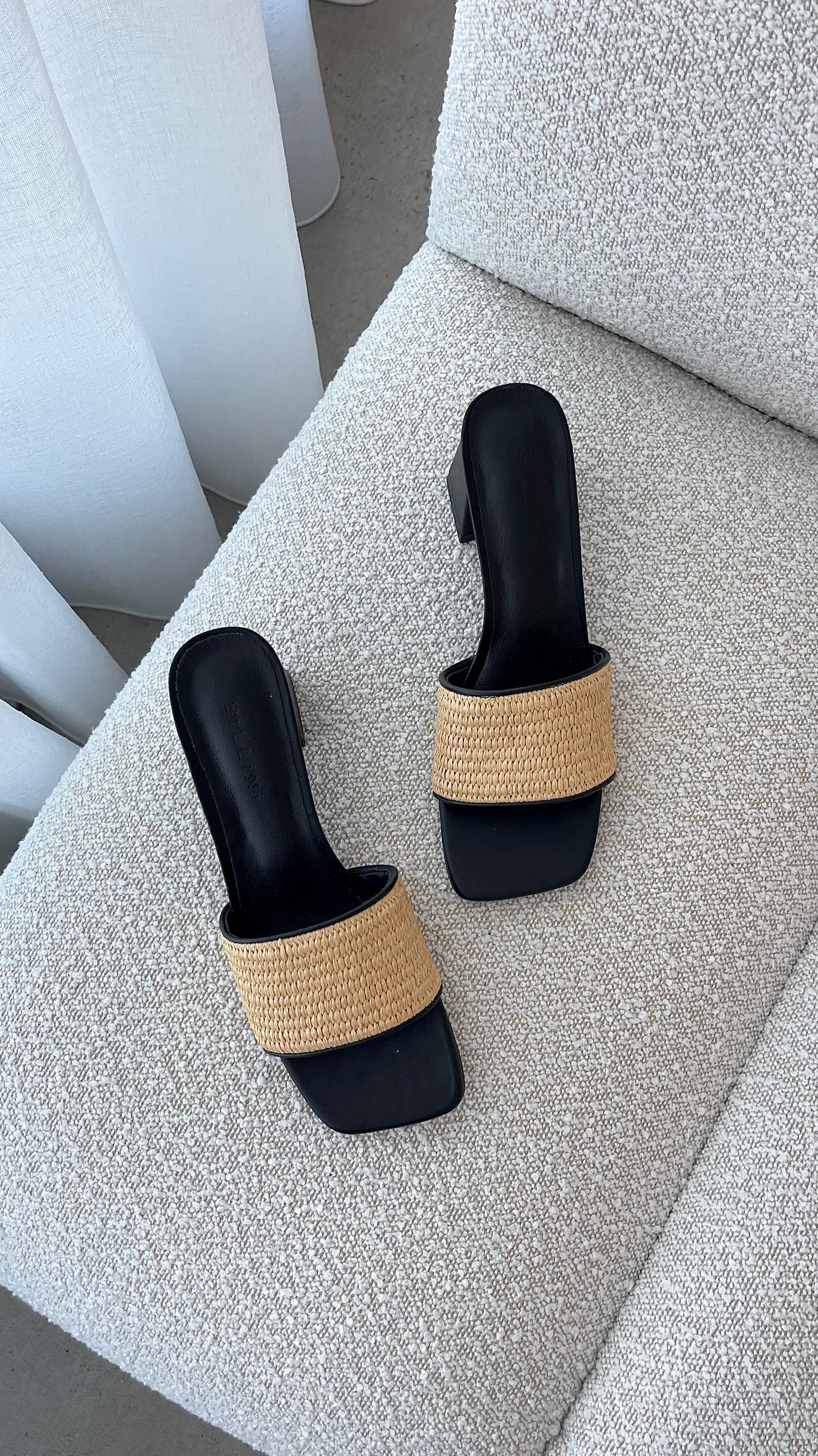 Yarina Heel - Natural Raffia-Black