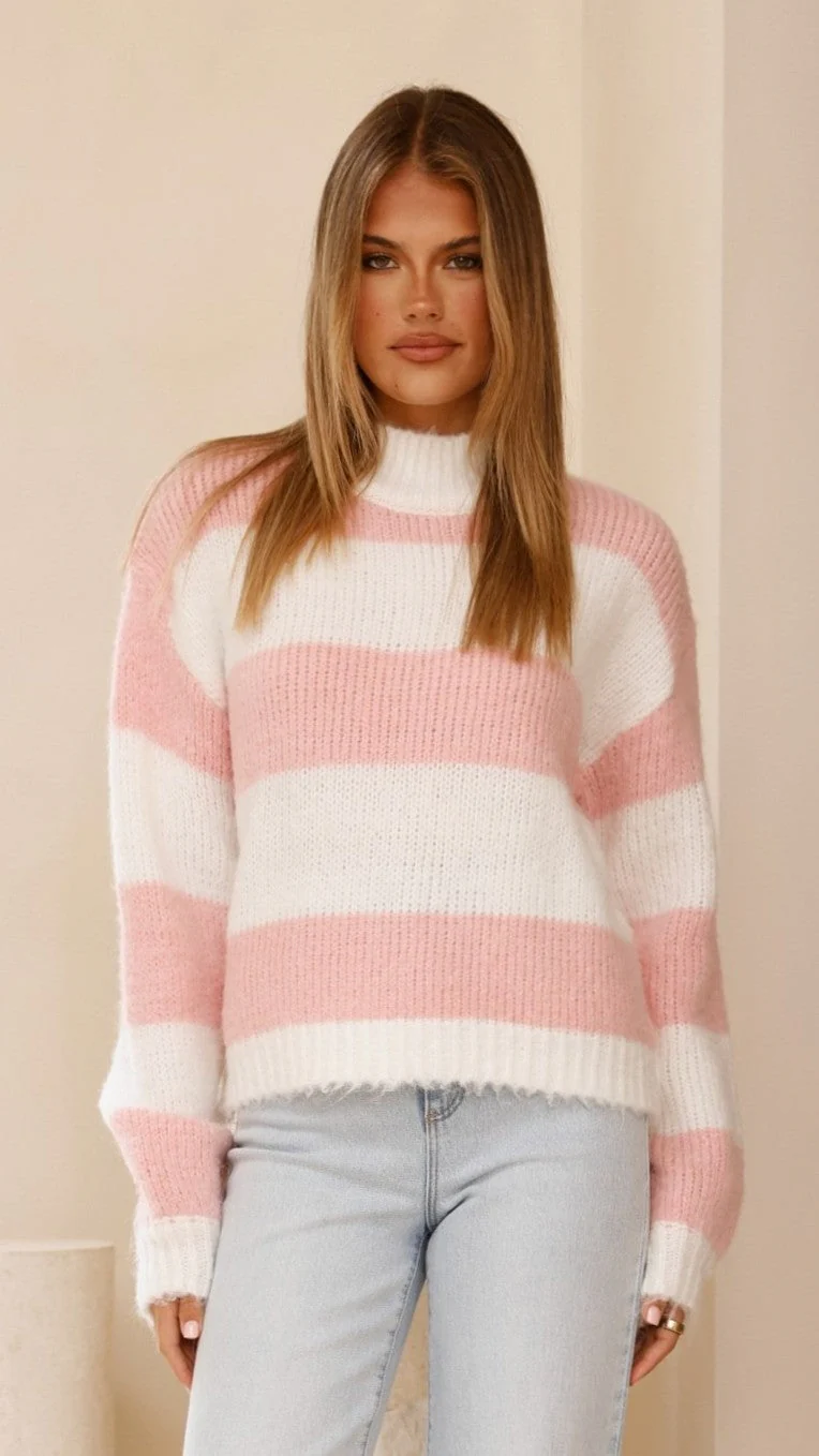 Dante Knitted Sweater - White / Pink Stripe