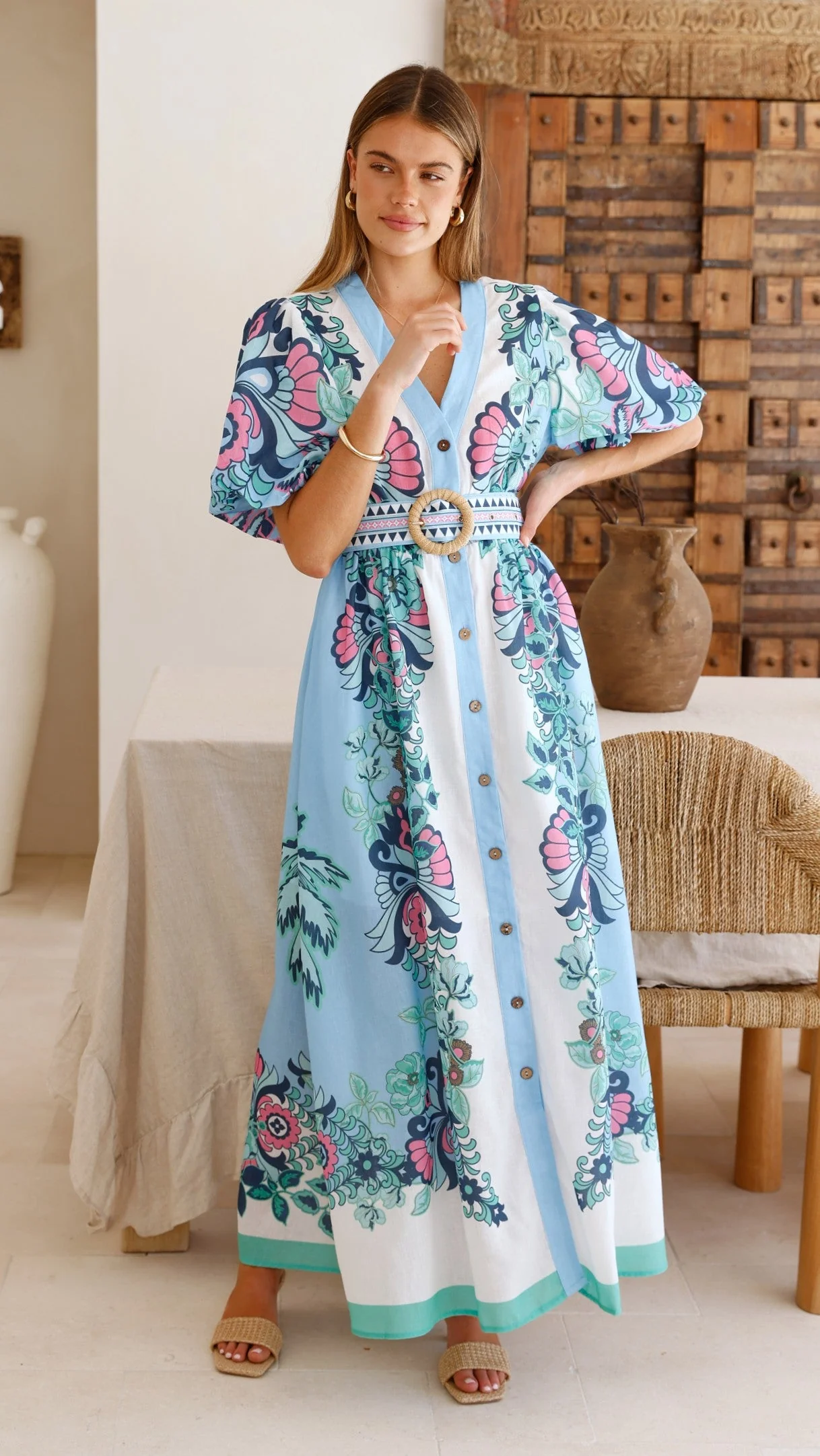 Dali Maxi Dress - Island Bloom Blue