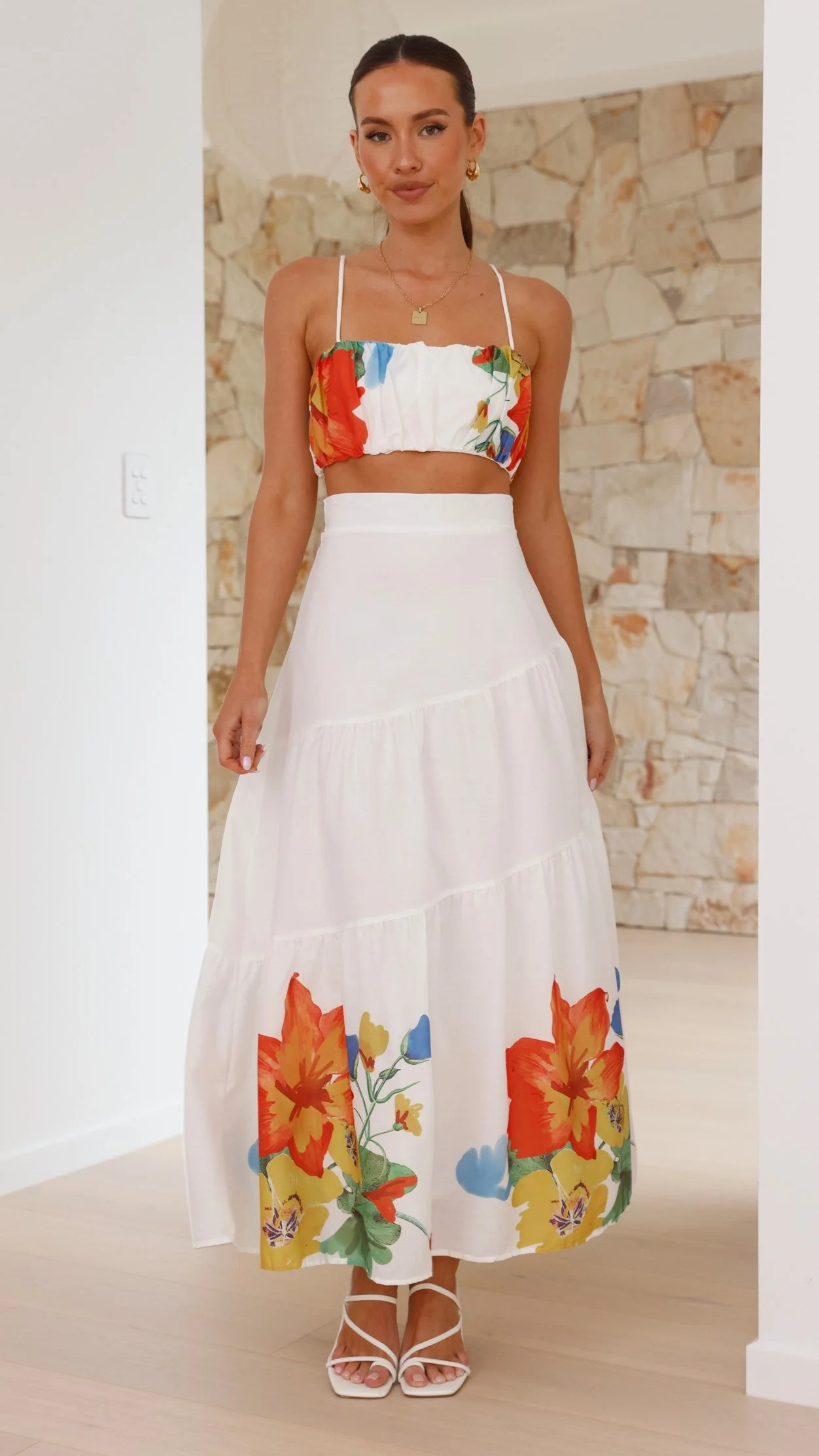 Saraya Top and Skirt Set - White Floral