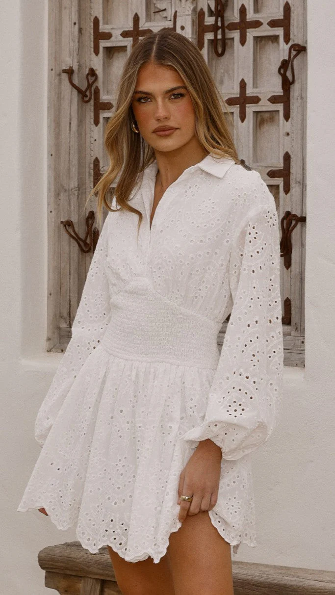 Brittney Long Sleeve Mini Dress - White
