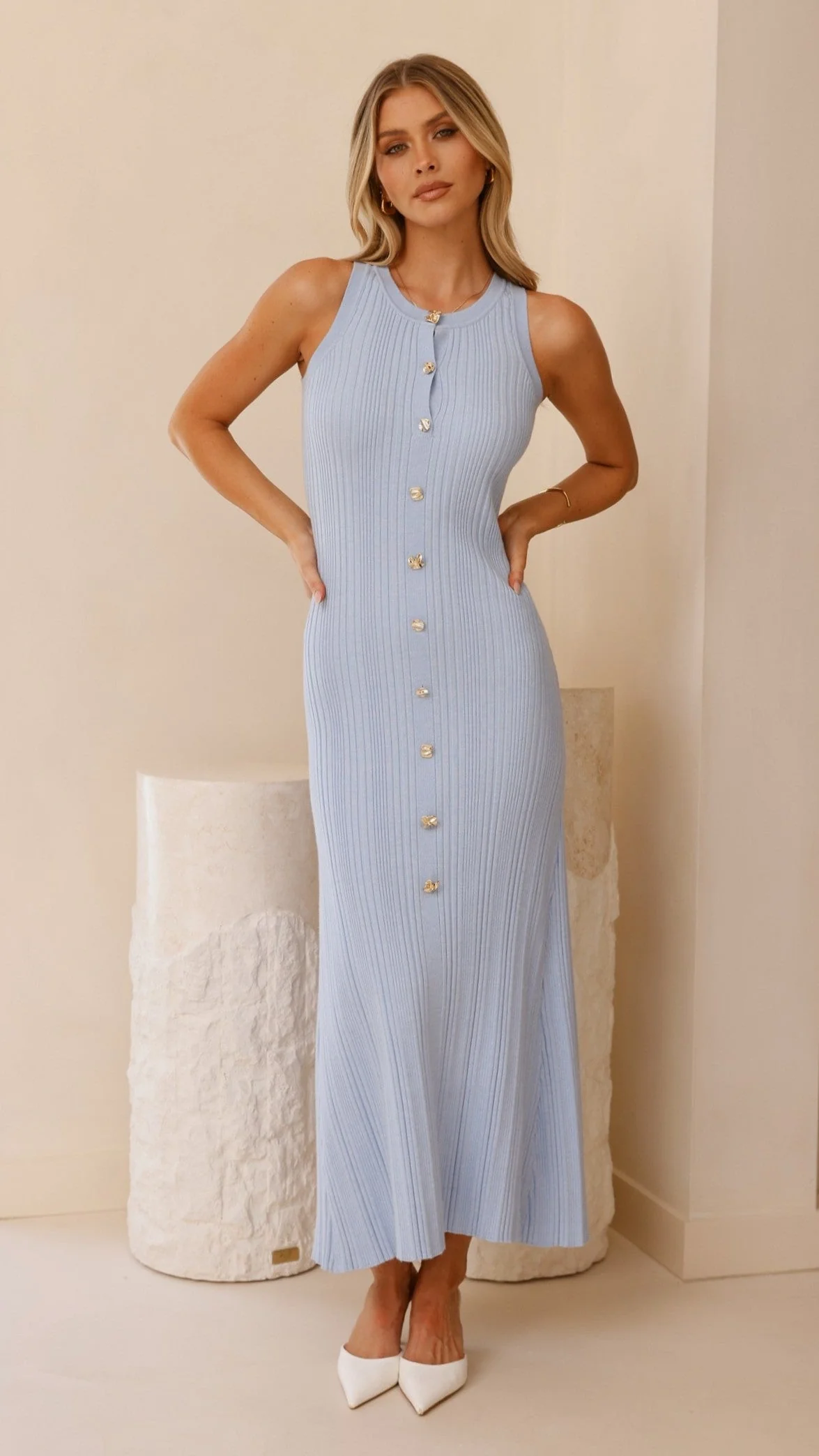 Aylah Knit Midi Dress - Blue