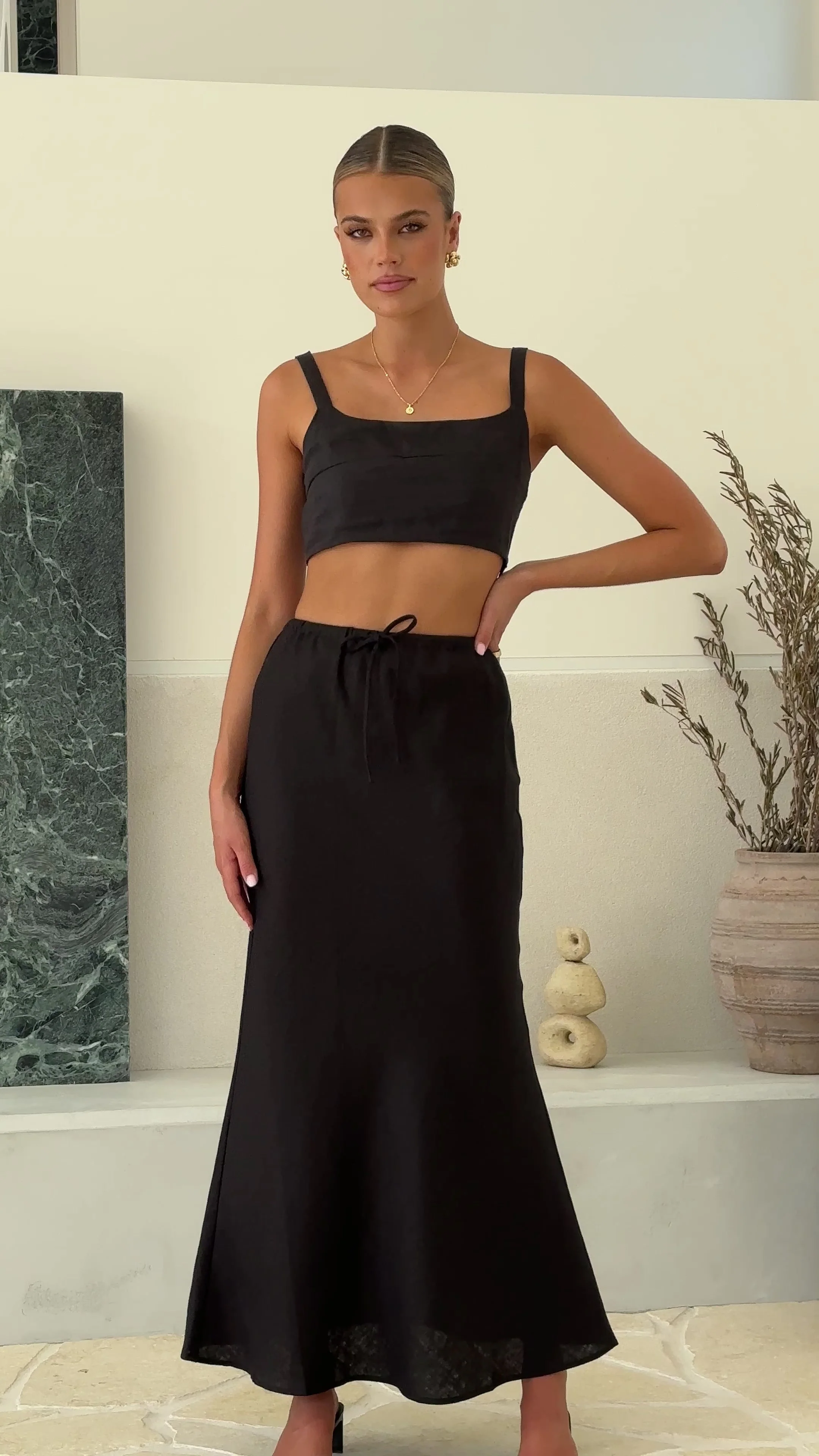 Amani Linen Maxi Skirt - Black