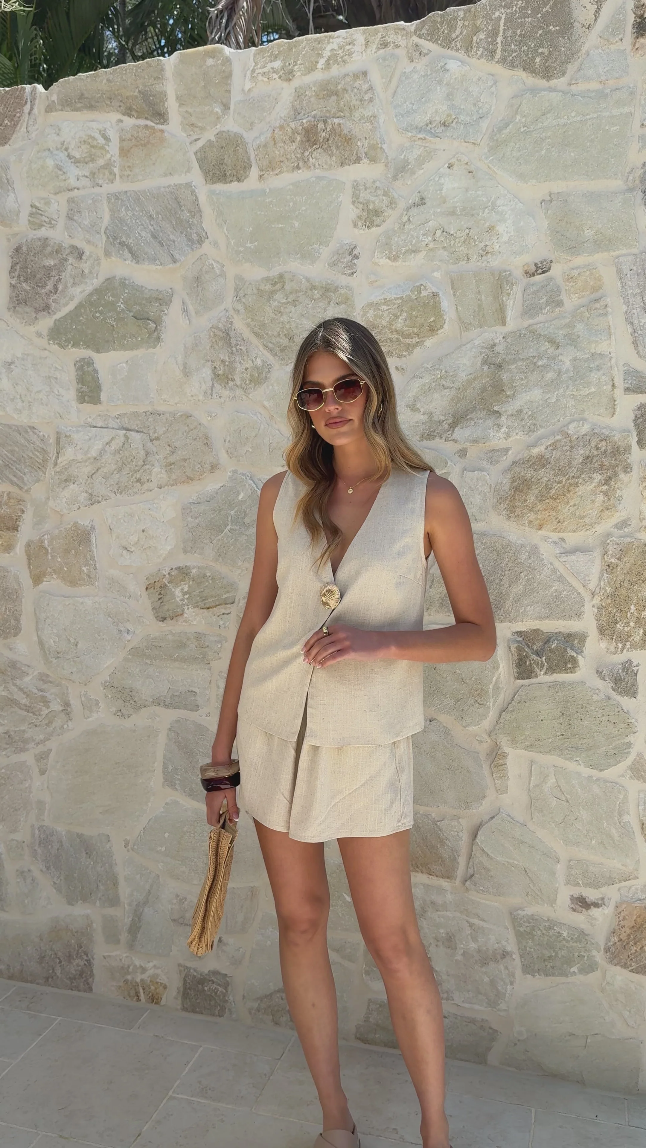 Elle Vest and Shorts Set - Oatmeal