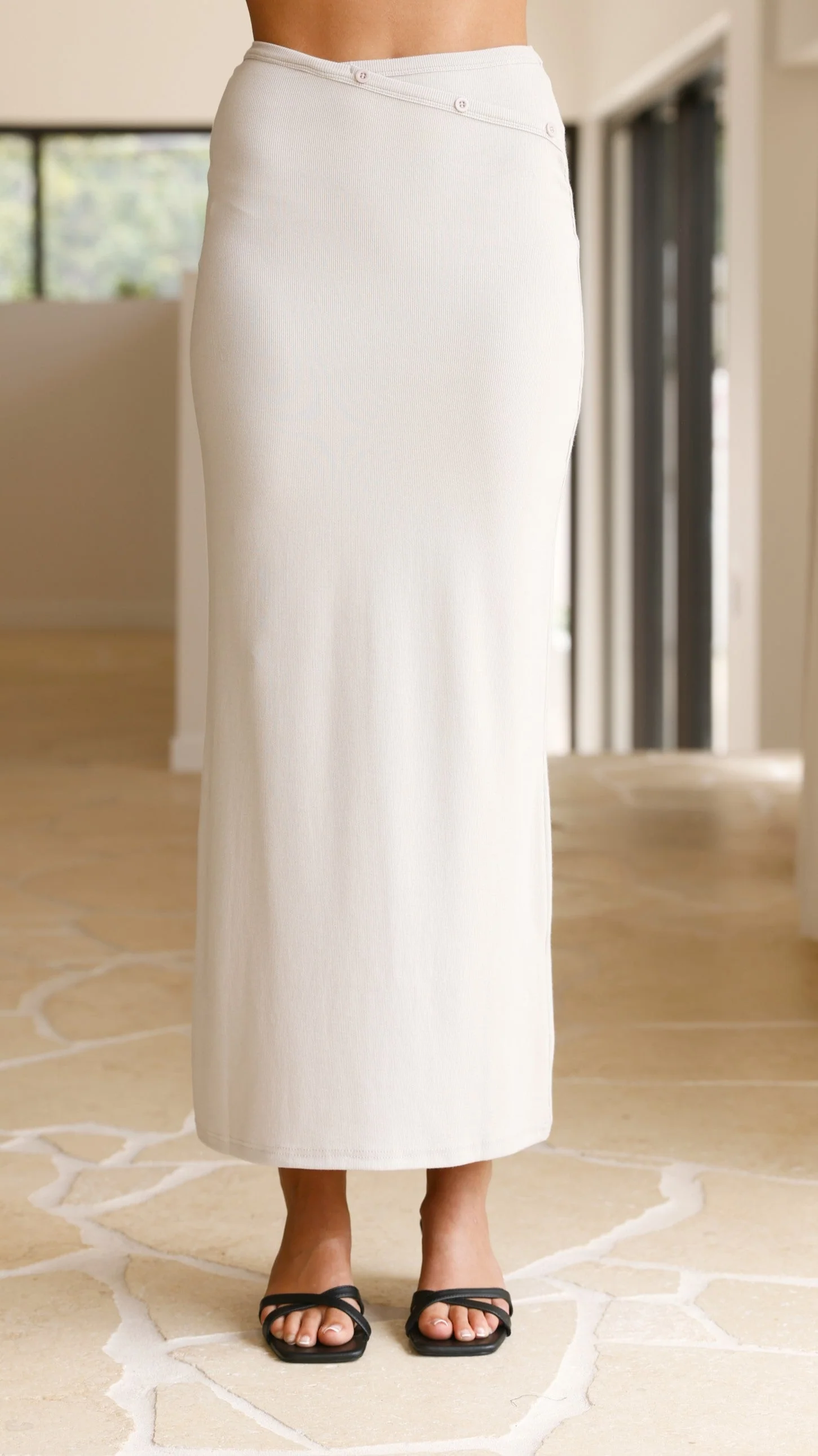 Rahela Button Top and Maxi Skirt Set - Grey