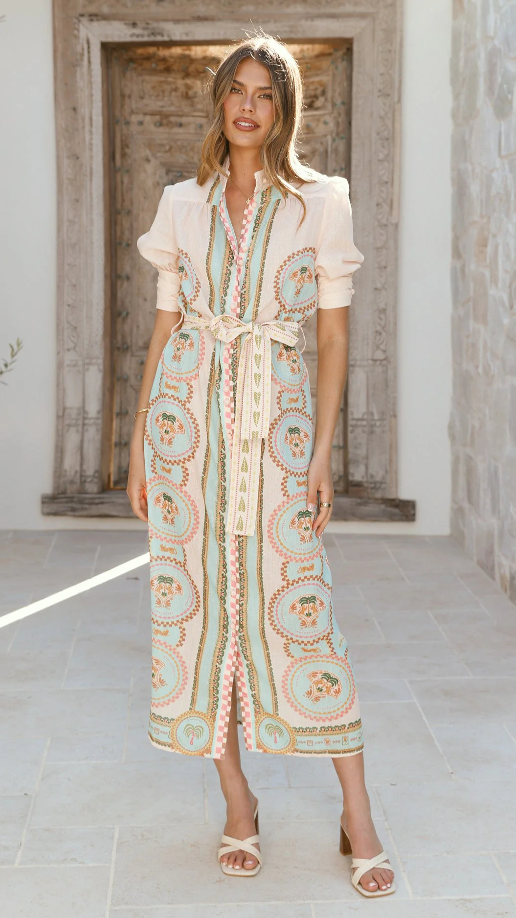 Magnolia Midi Dress - Acacia Palm Cream