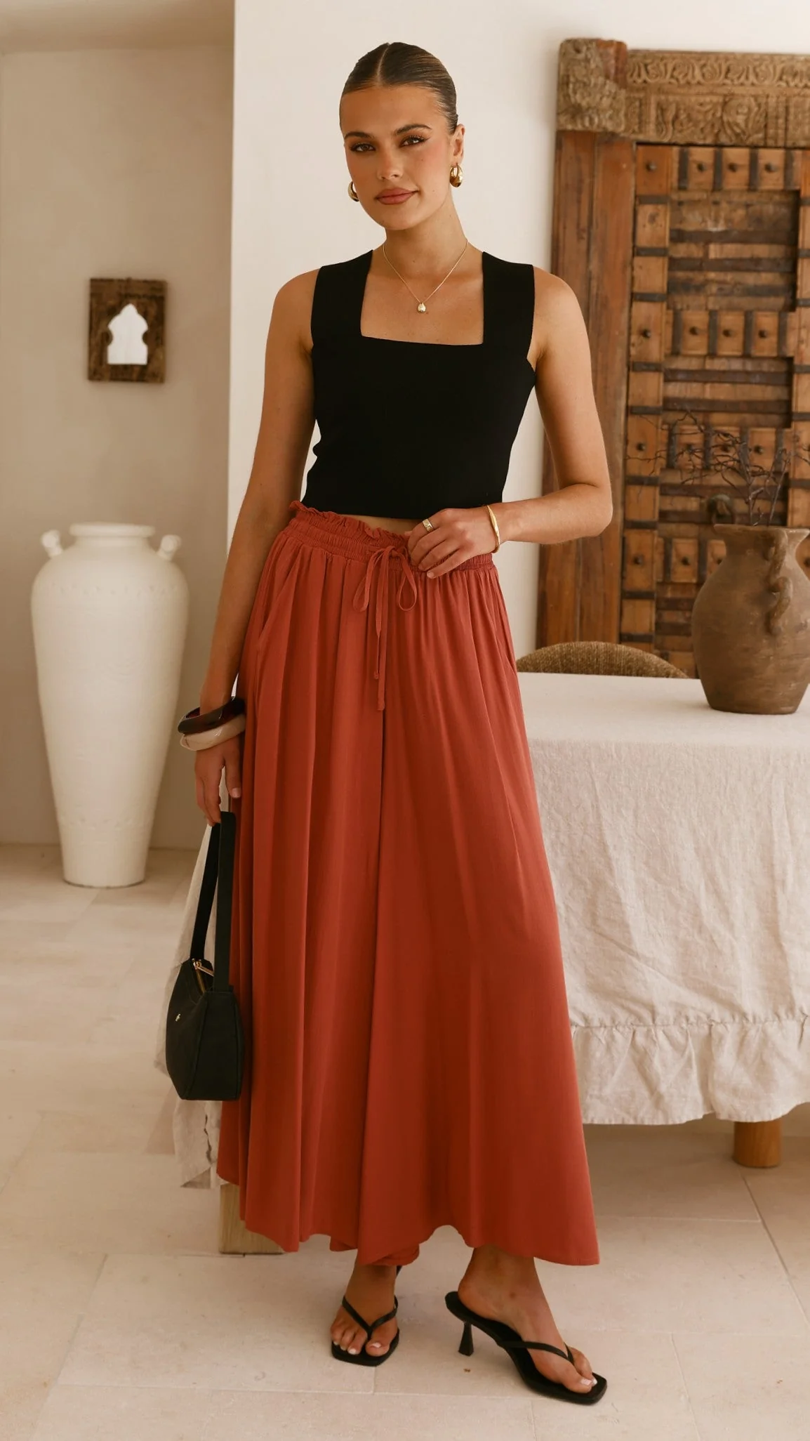 Aria Wide Leg Pants - Terracotta