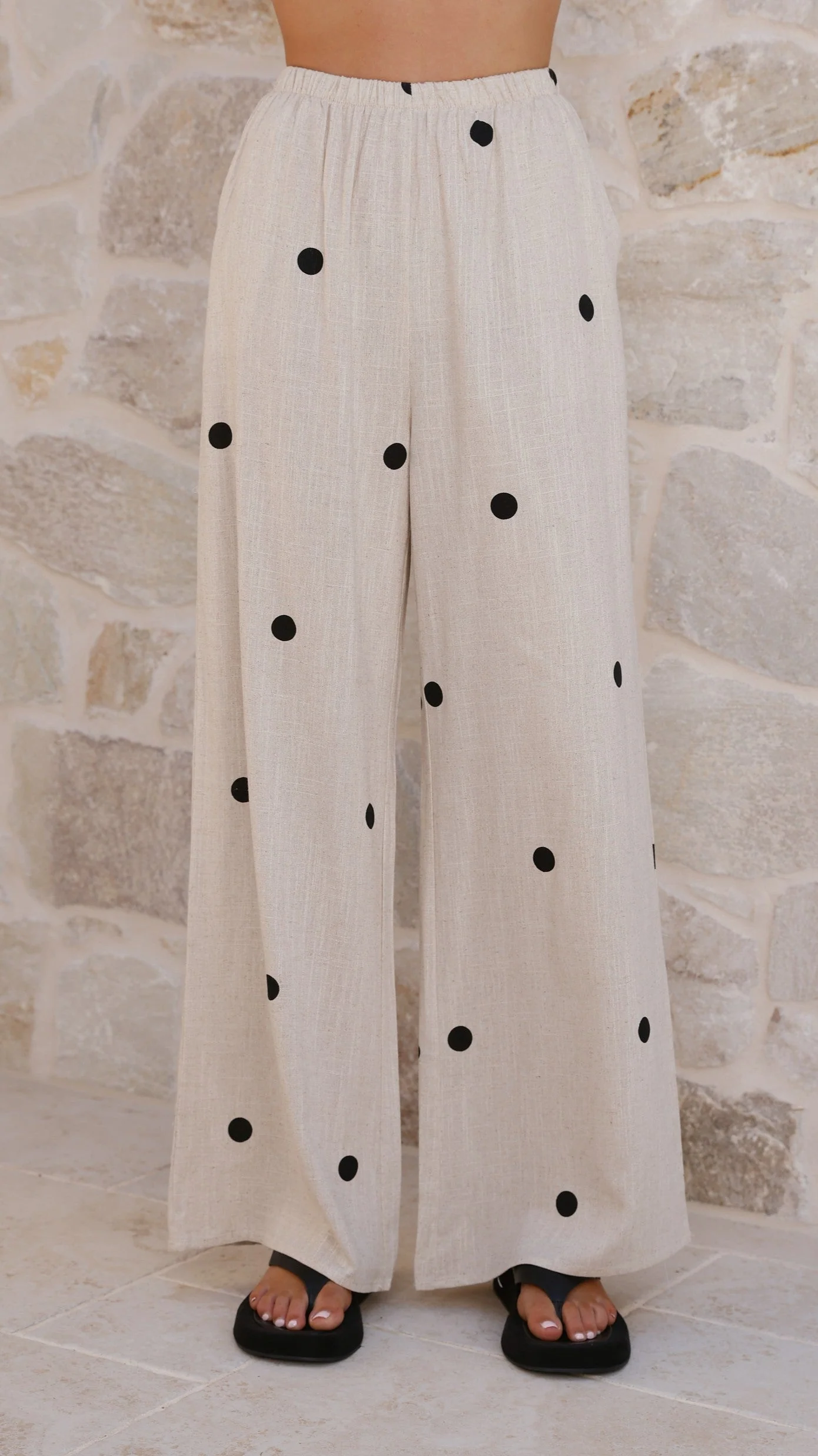 Kailani Strapless Top and Pants Set - Oatmeal / Black Polka Dot