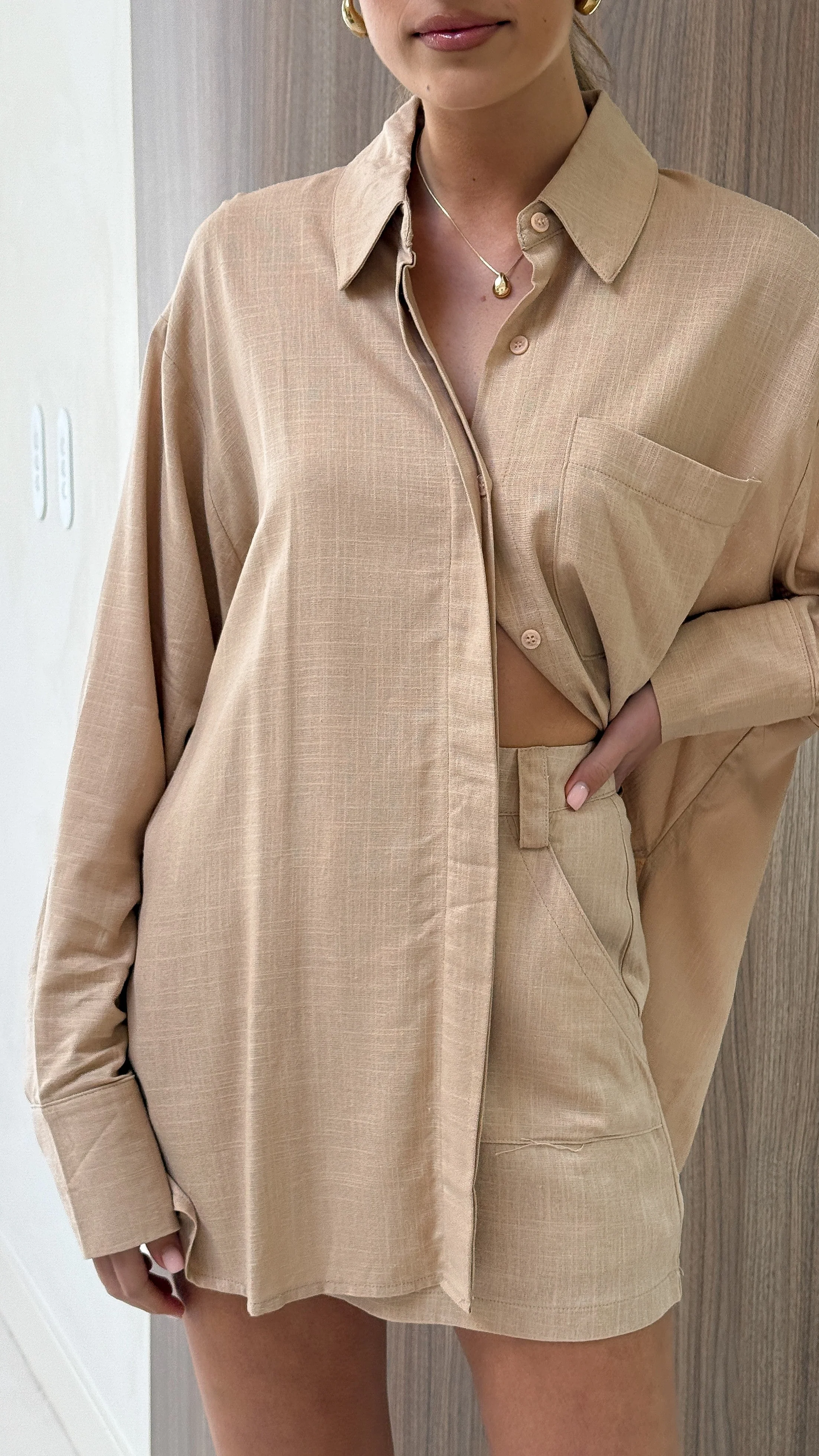 Charla Button Up Top - Mocha