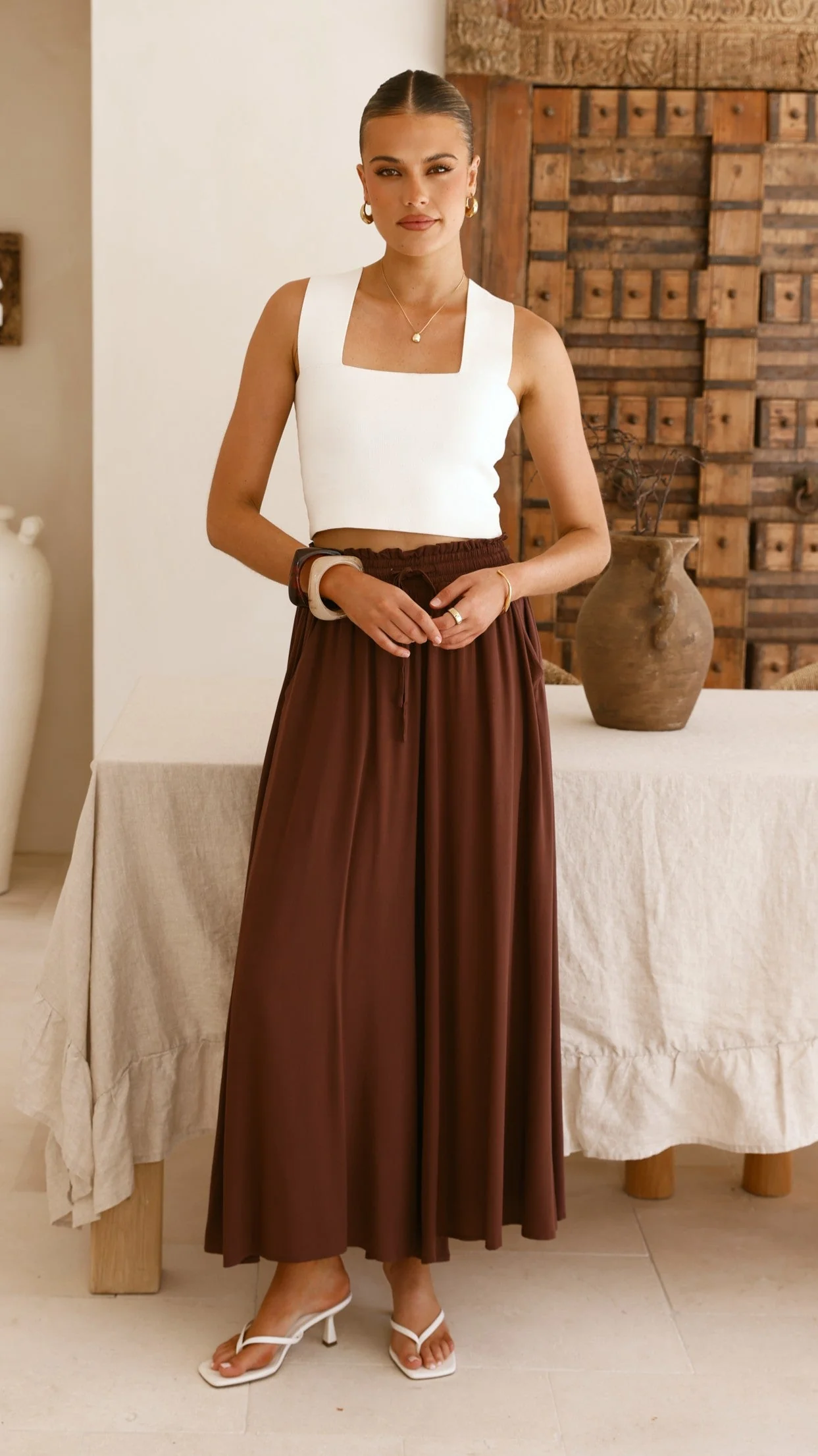 Aria Wide Leg Pants - Chocolate