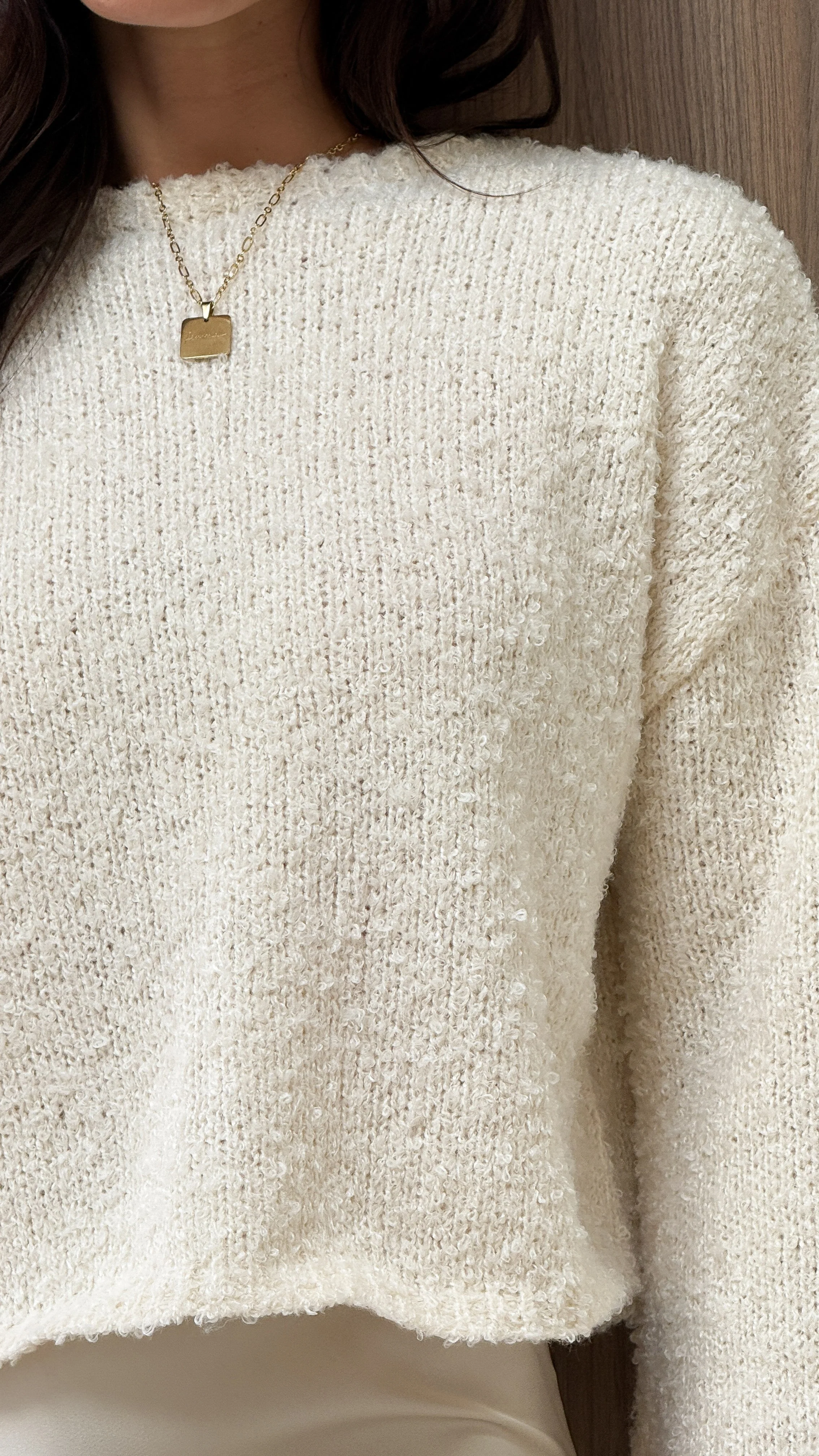Zala Cropped Knit Sweater - Cream