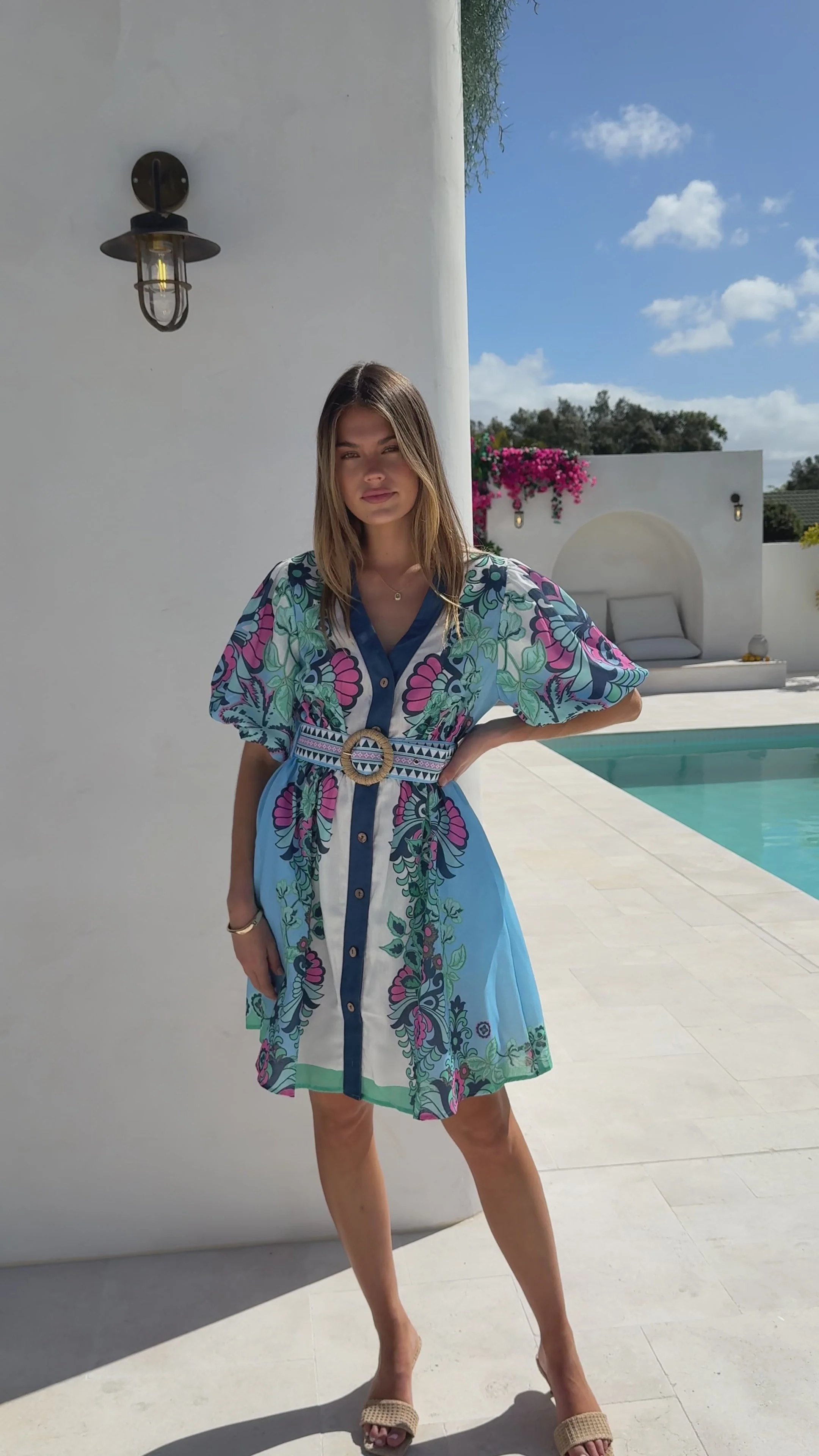 Dali Mini Dress - Island Bloom Blue