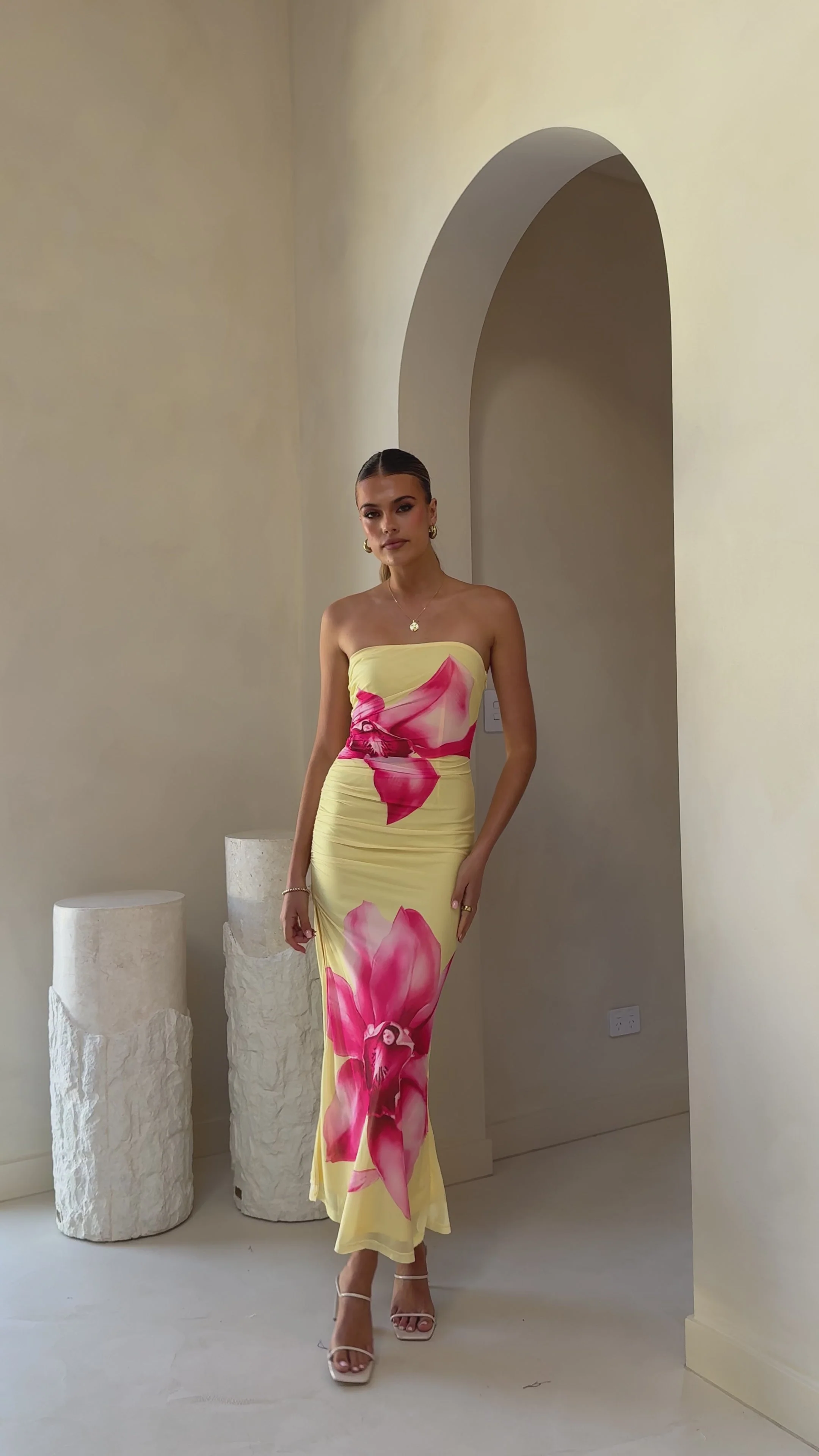 Brittani Strapless Maxi Dress - Yellow/Pink