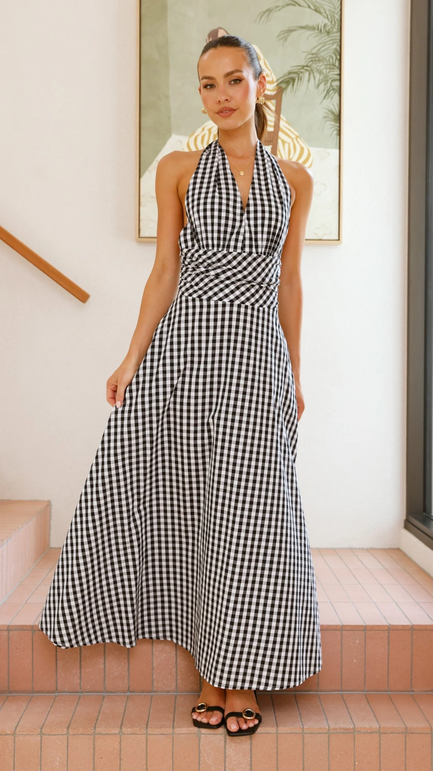 Brydie Halter Maxi Dress - Gingham Black