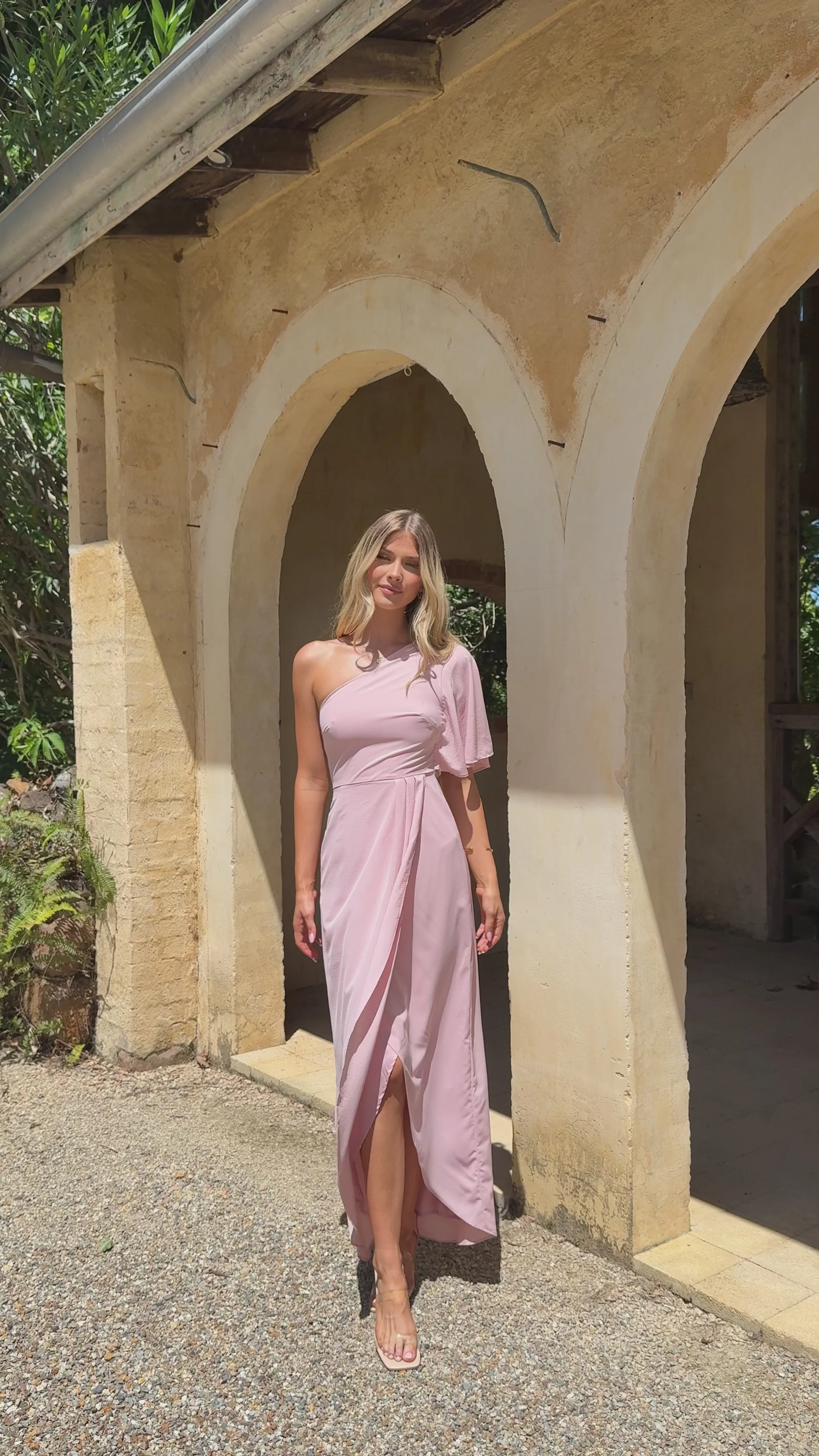 Emma One Sleeve Maxi Dress - Dusty Pink