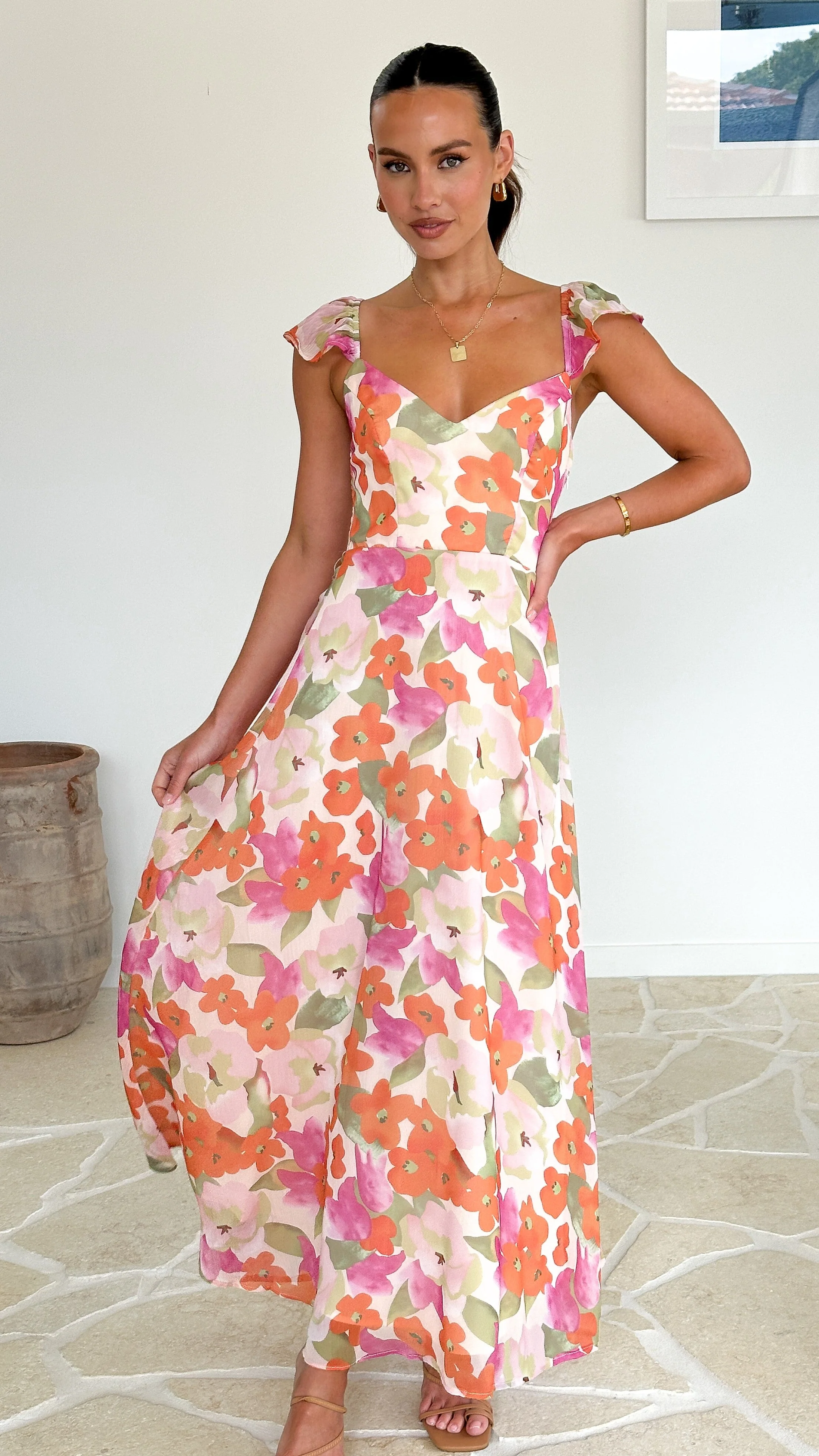 Calais Maxi Dress - Orange Floral